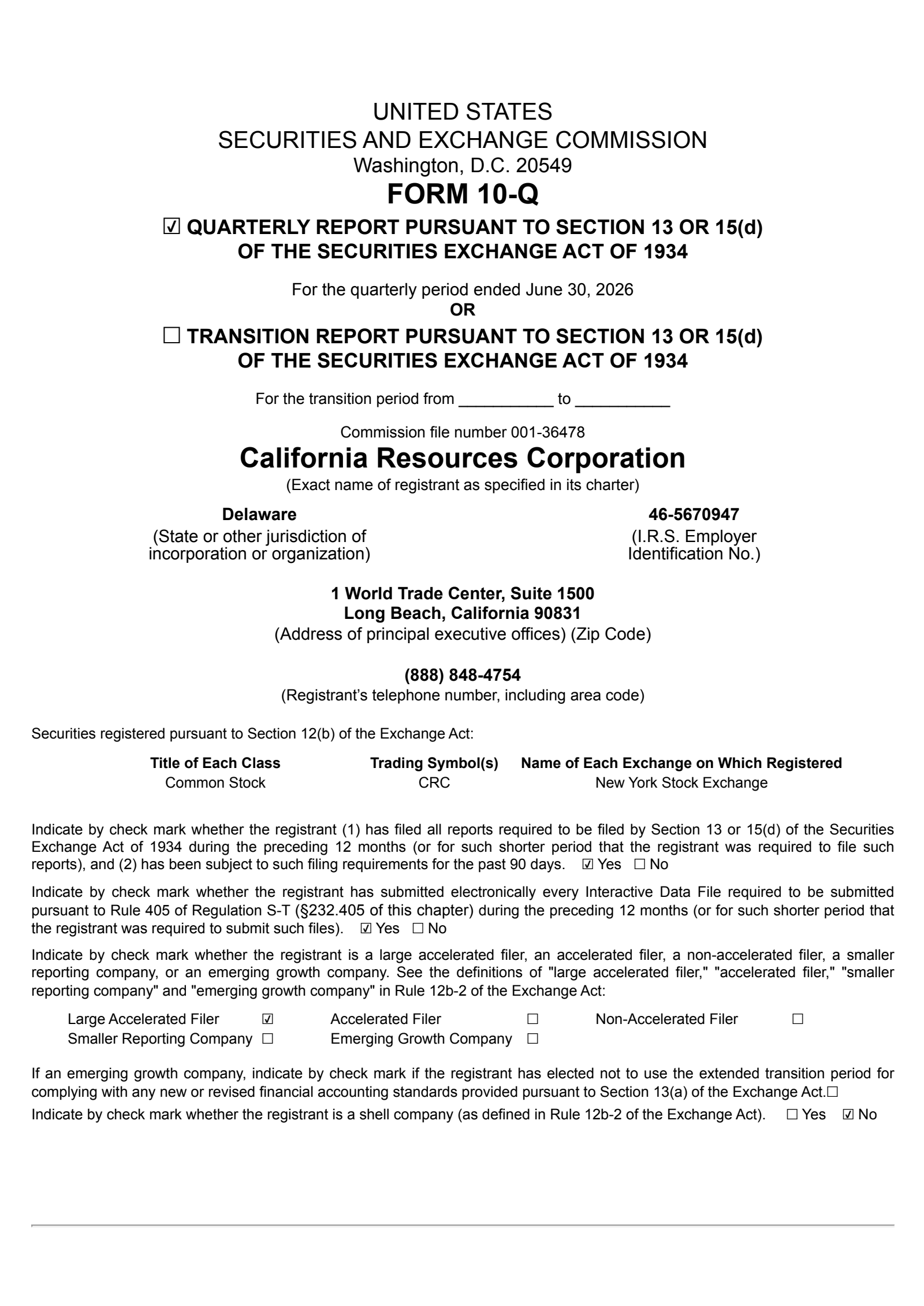 California Resources' Q2 2026 Quarterly report