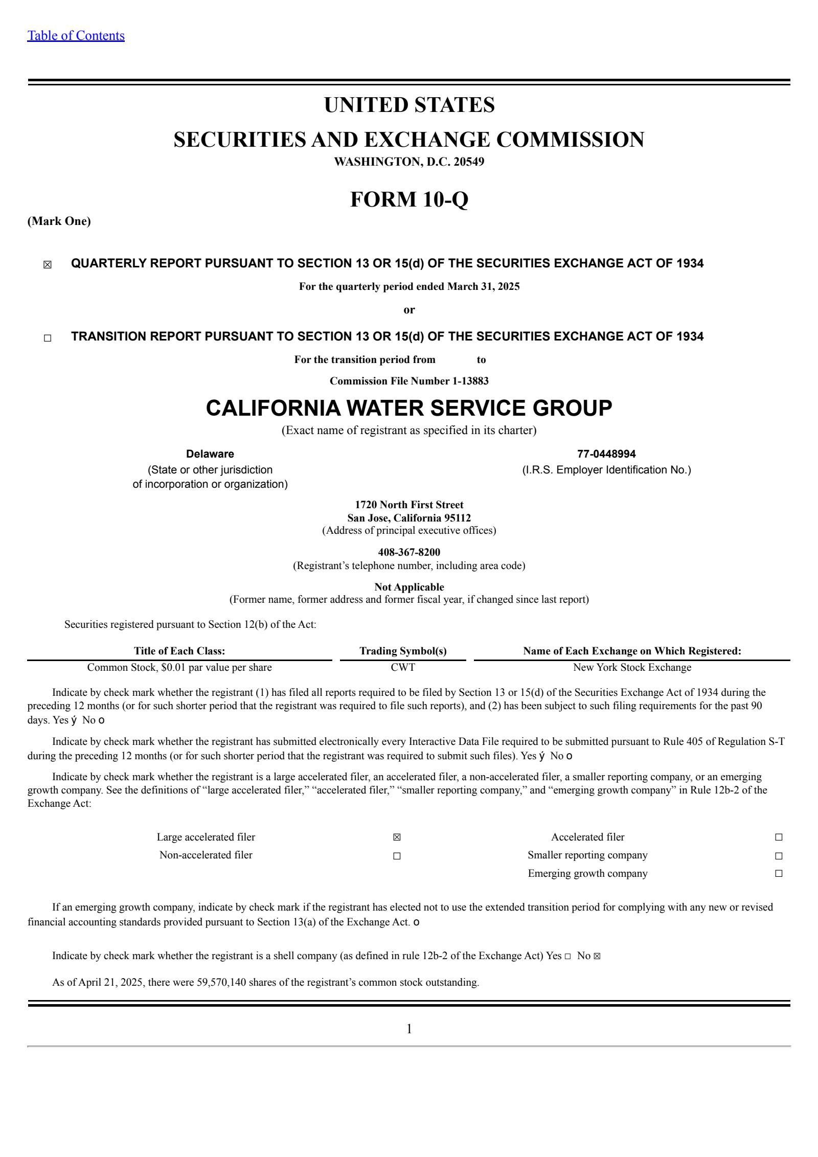 California Water Service Group's Q1 2025 Quarterly report