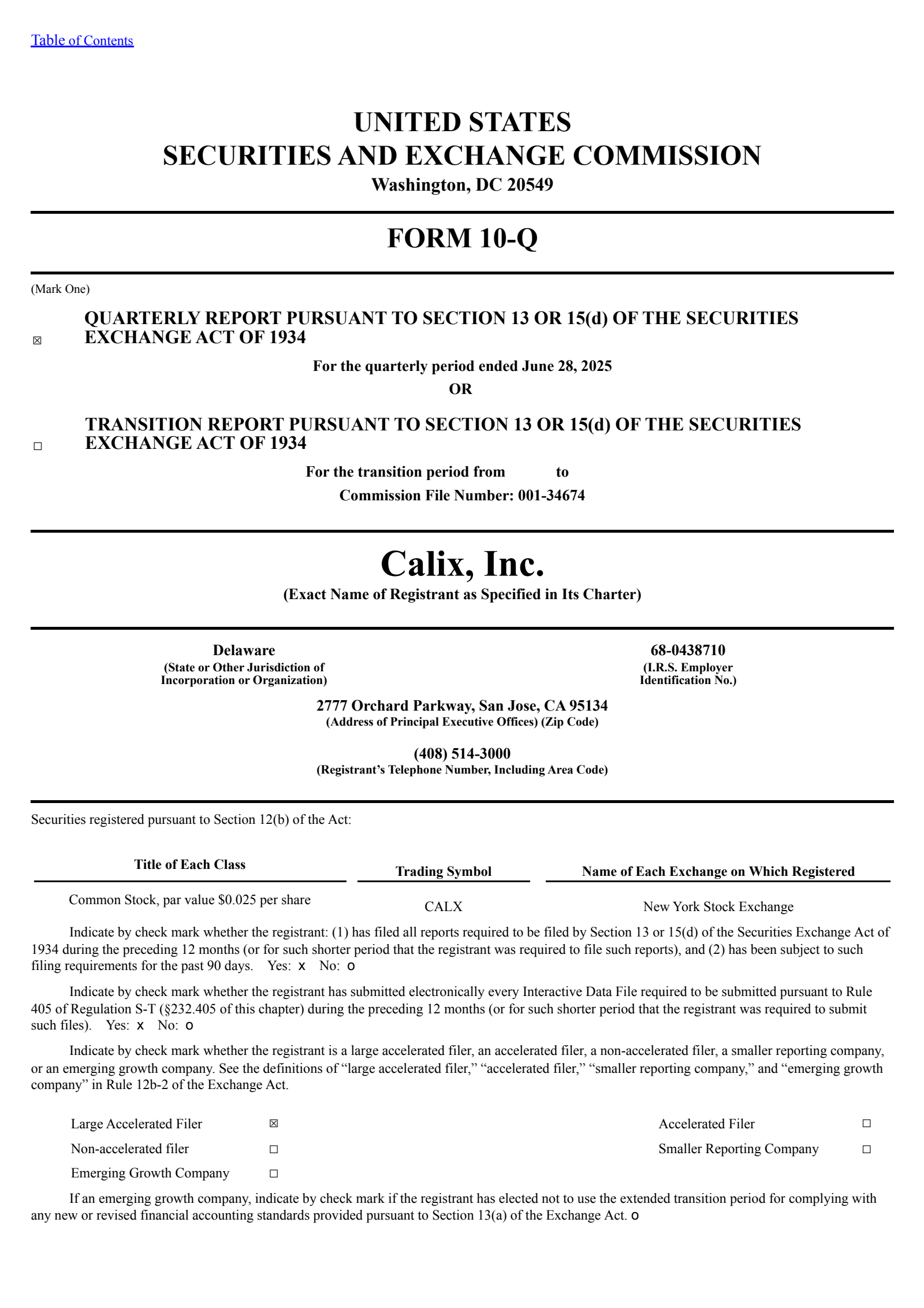 Calix's Q2 2025 Quarterly report