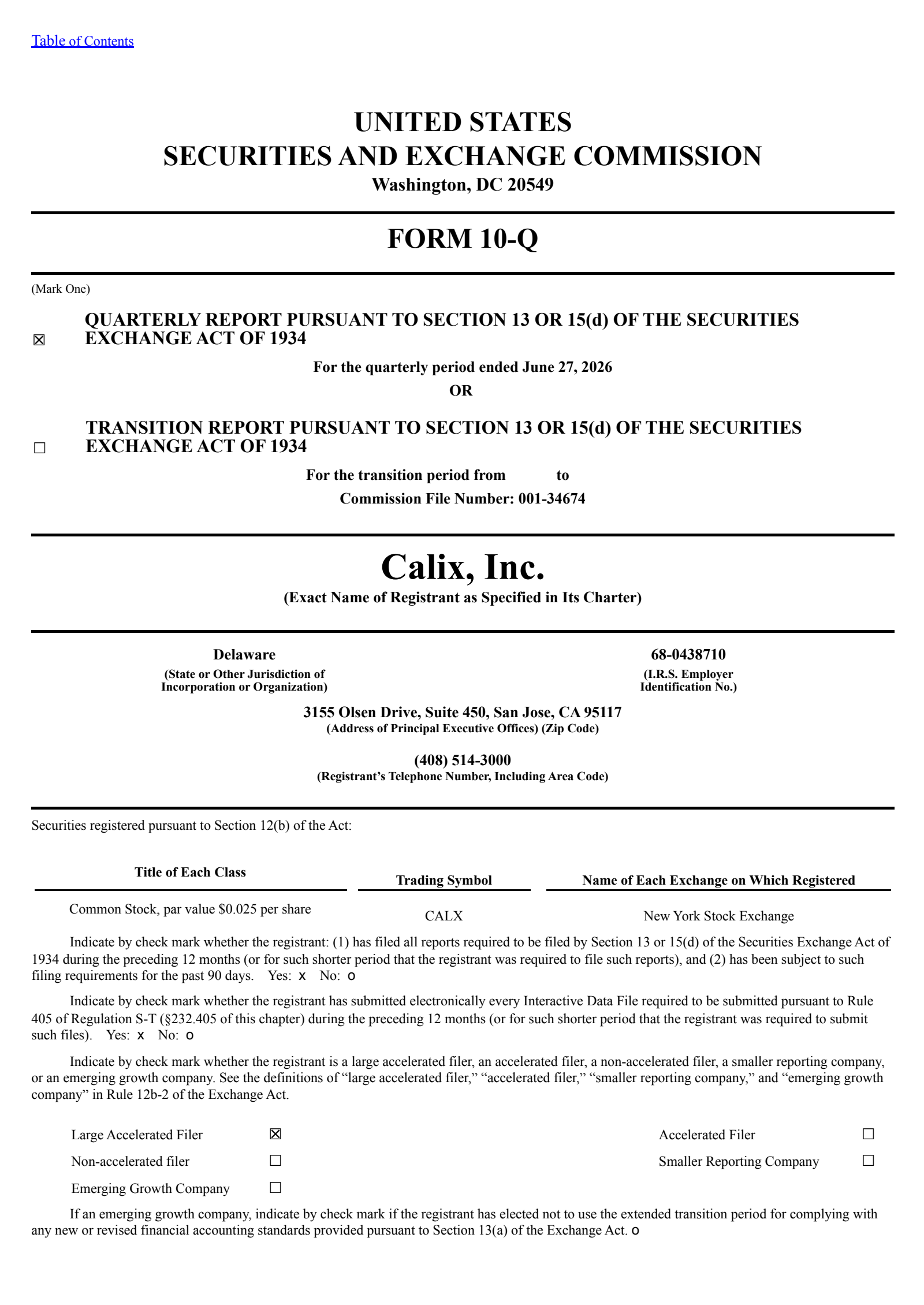 Calix's Q2 2026 Quarterly report
