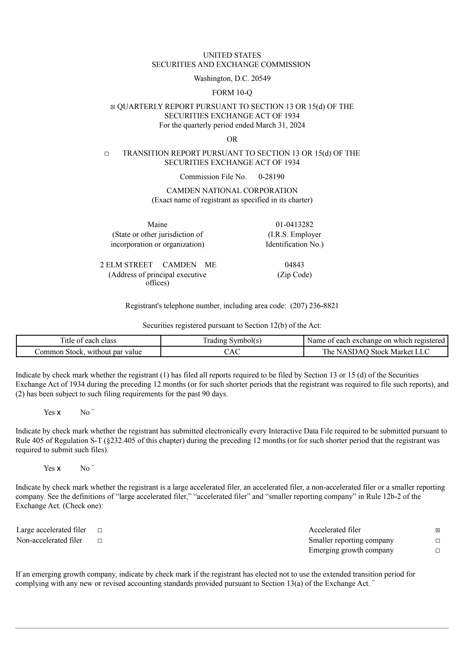 Camden National's Q1 2024 Quarterly report