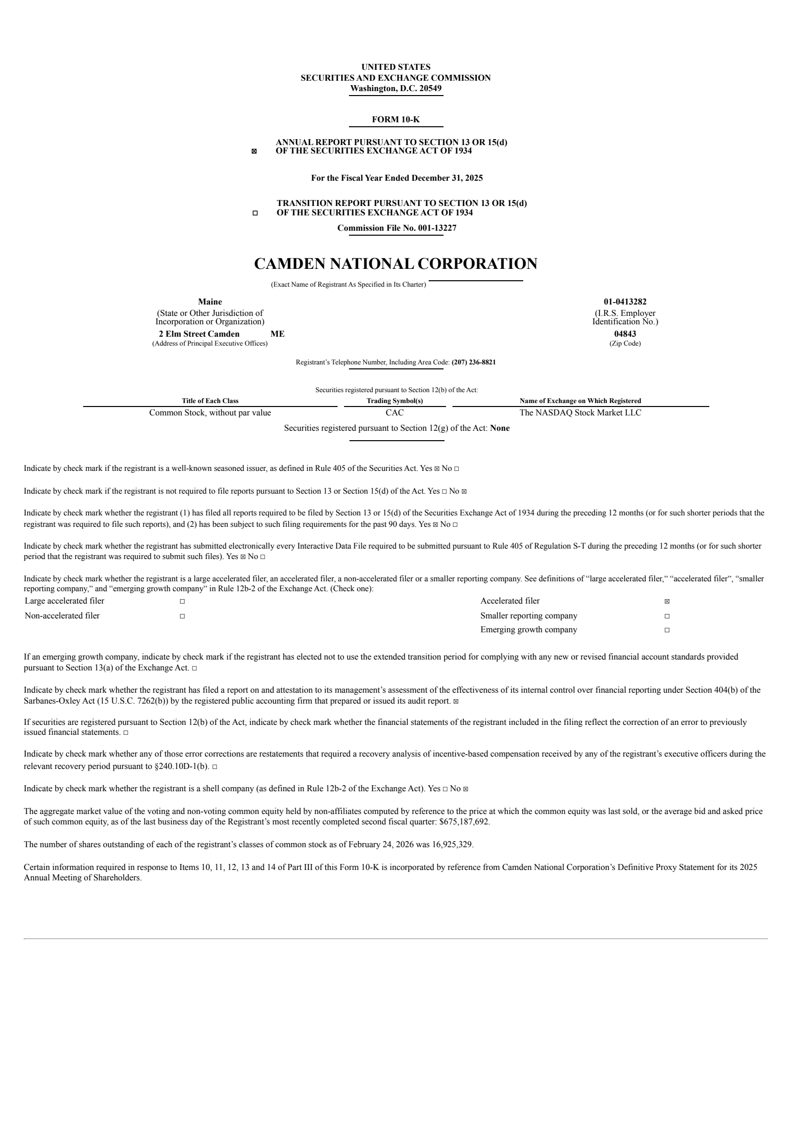 Camden National's Q4 2025 Annual report