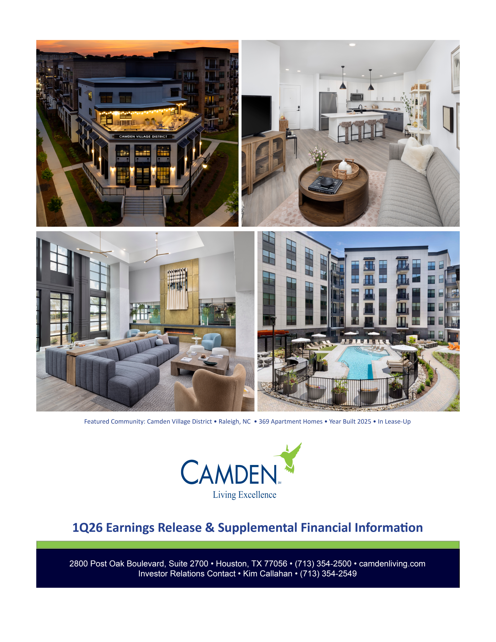 Camden Property Trust's Q1 2026 Press Release