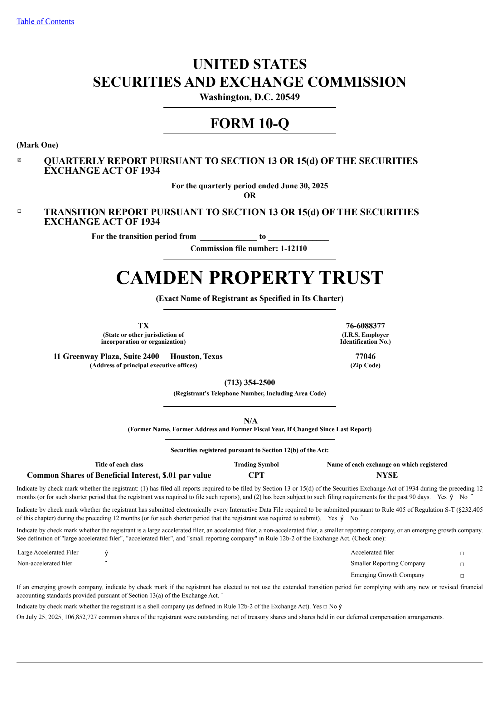 Camden Property Trust's Q2 2025 Quarterly report