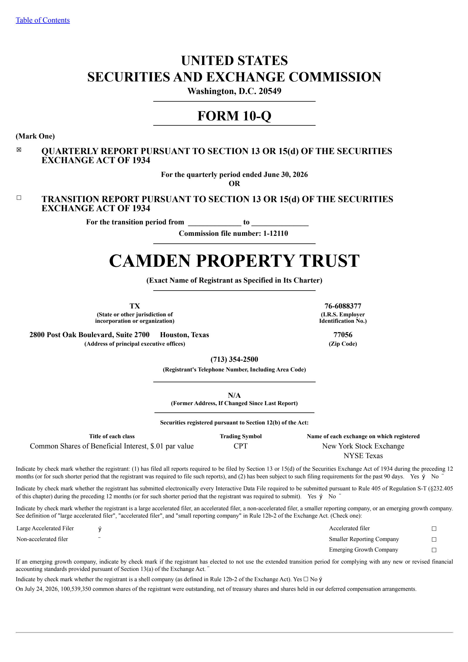 Camden Property Trust's Q2 2026 Quarterly report