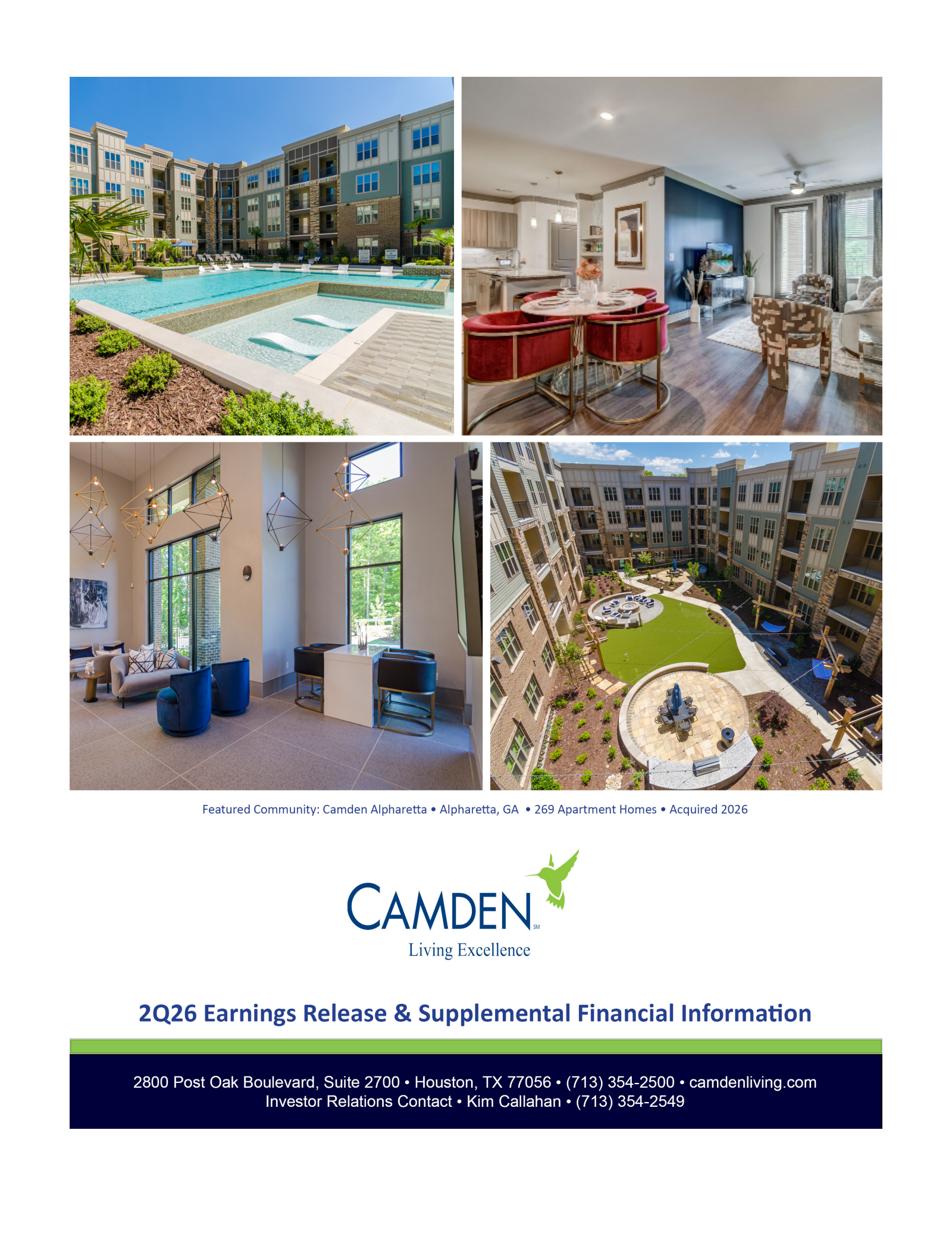 Camden Property Trust's Q2 2026 Press Release