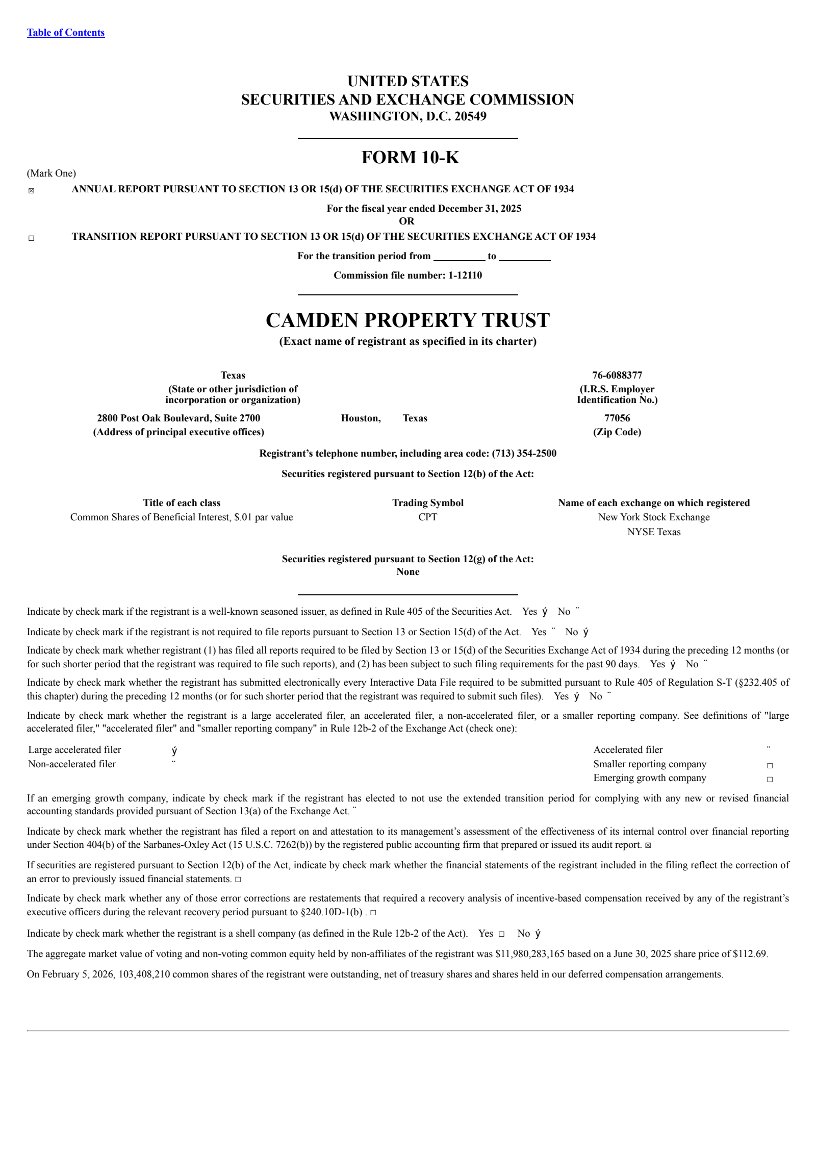 Camden Property Trust's Q4 2025 Annual report