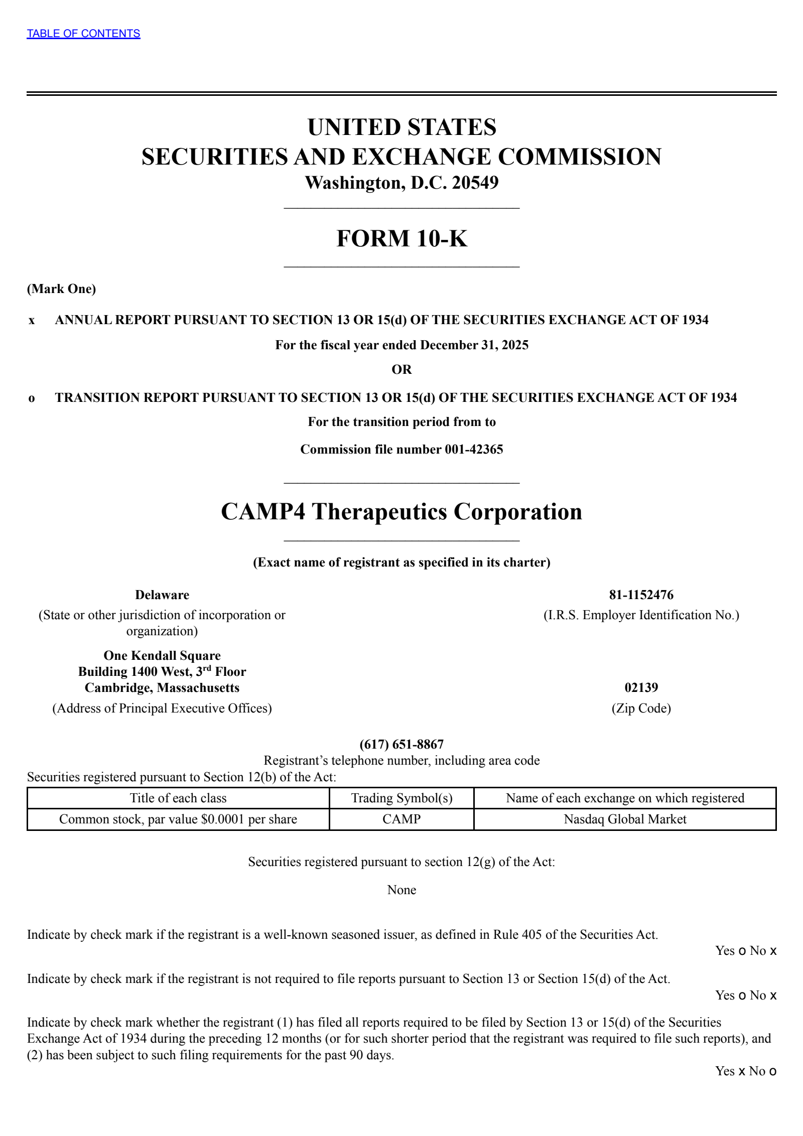 CAMP4 Therapeutics' Q4 2025 Annual report