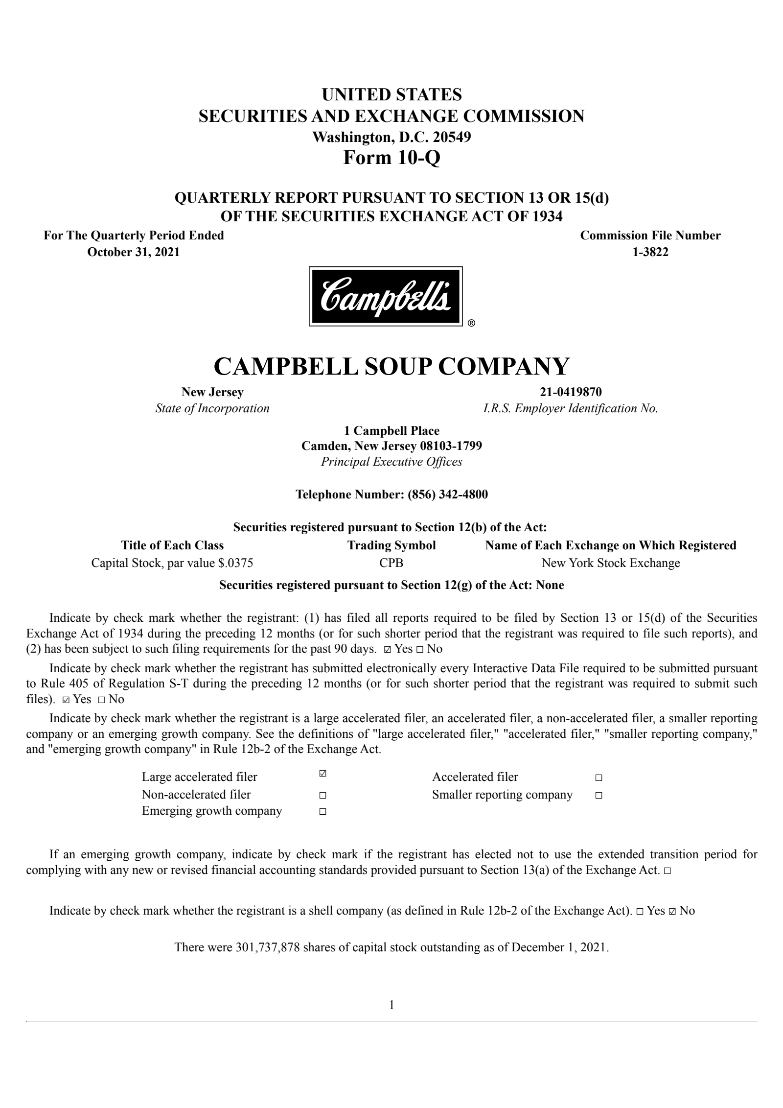 Campbell Soup's Q1 2022 Quarterly report