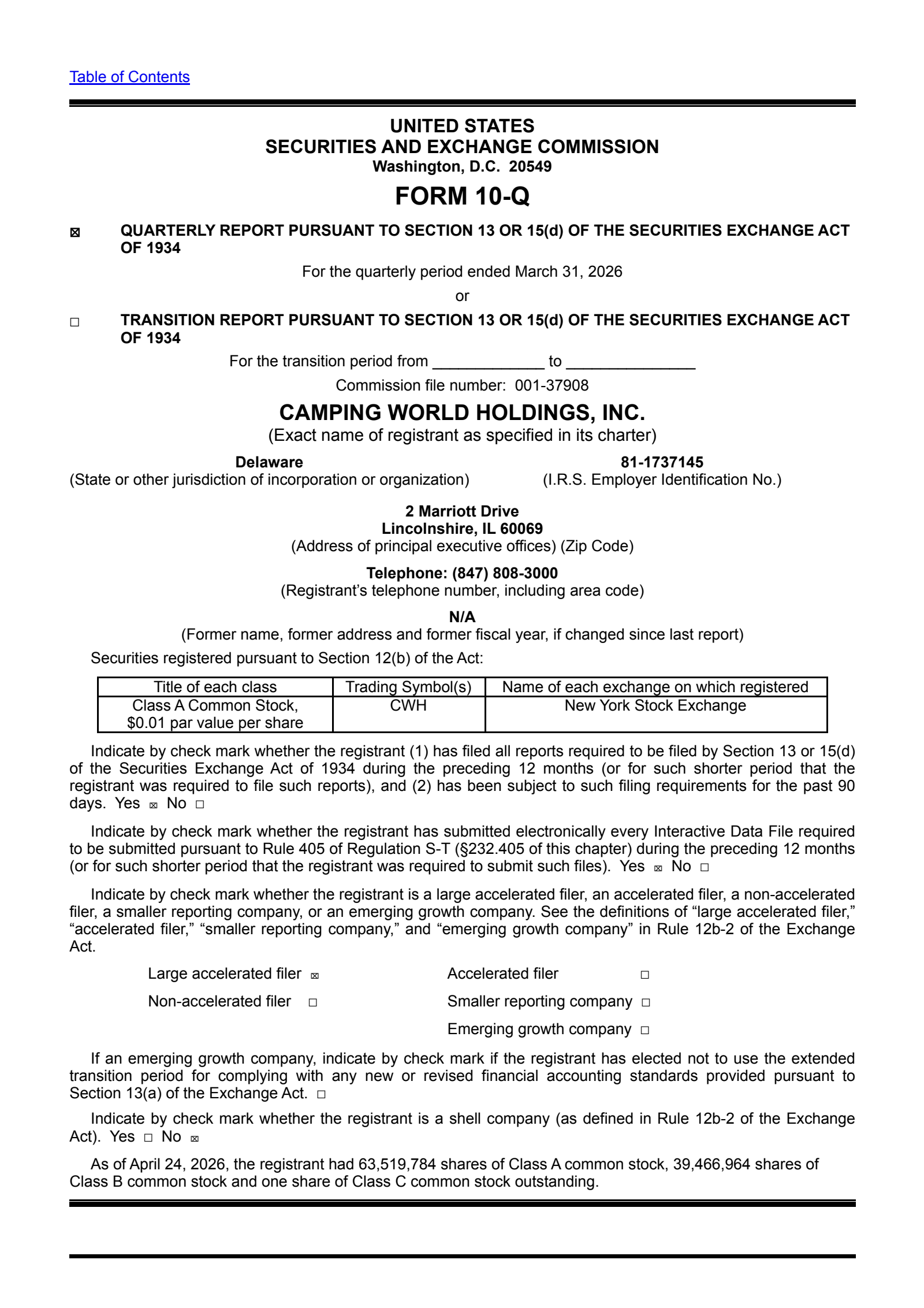 Camping World's Q1 2026 Quarterly report