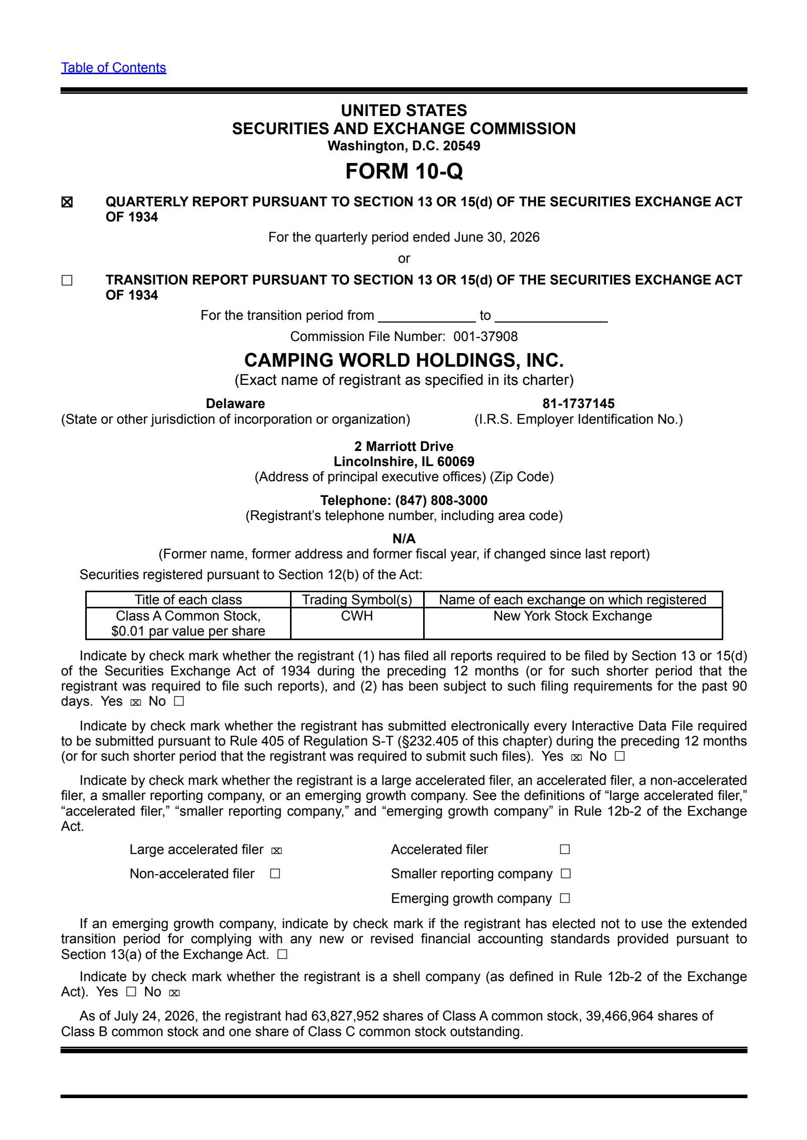Camping World's Q2 2026 Quarterly report