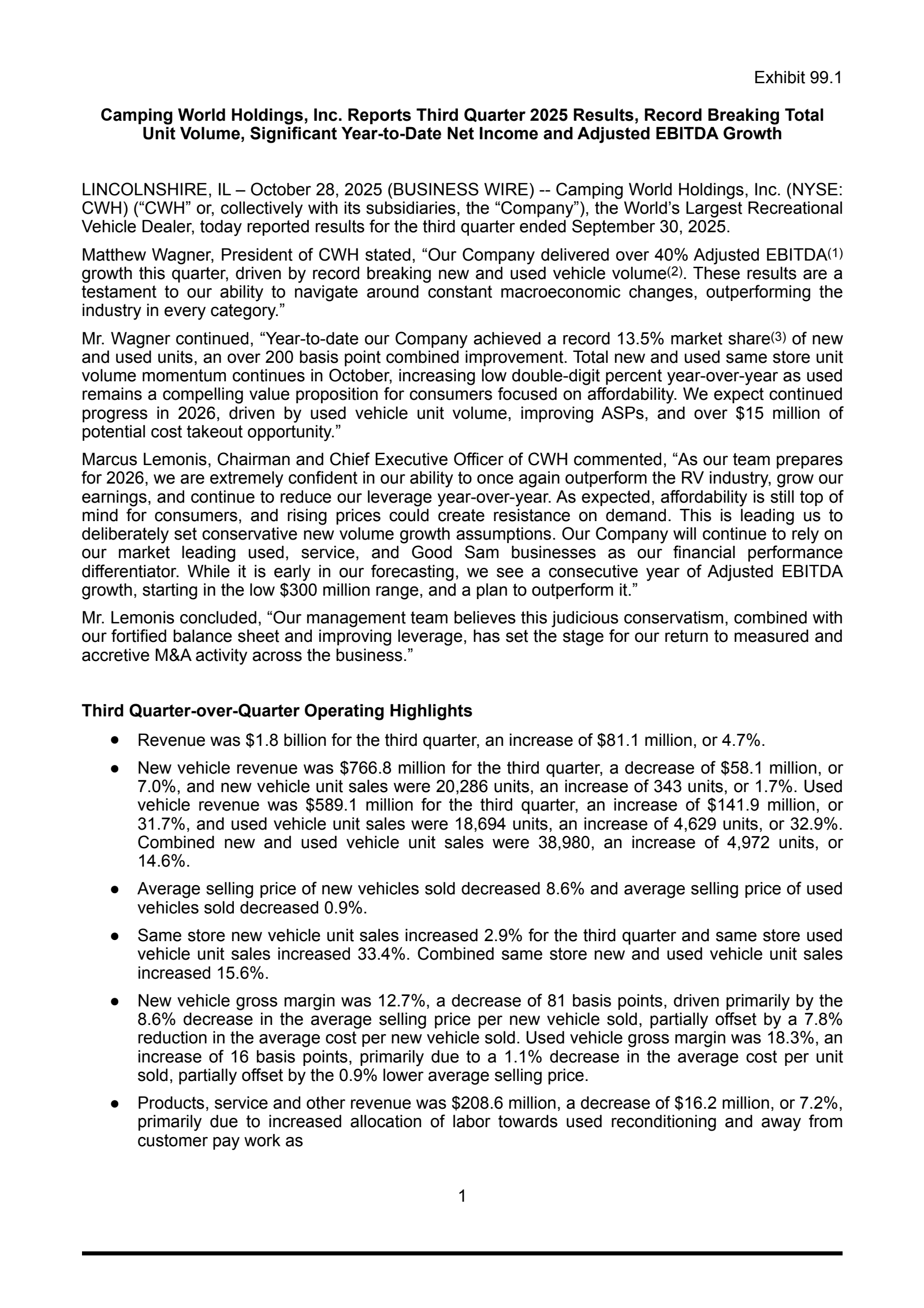Camping World's Q3 2025 Earnings Release