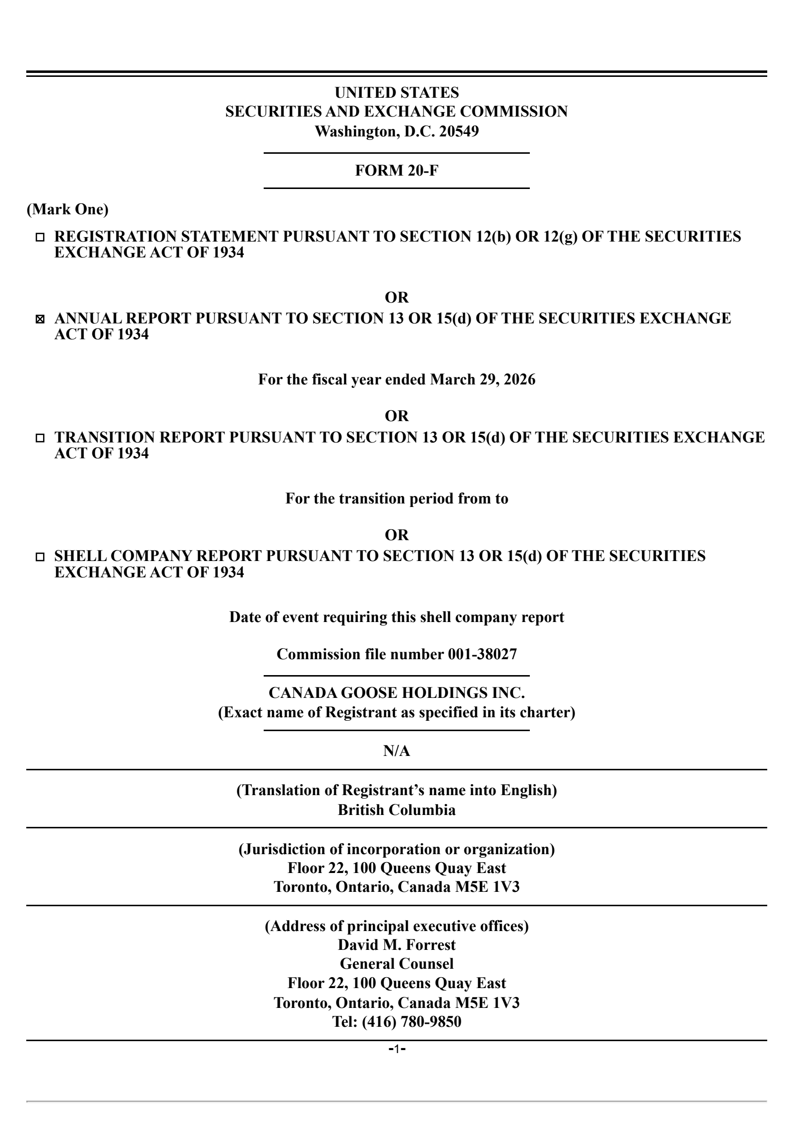 Canada Goose's Q4 2026 Annual report