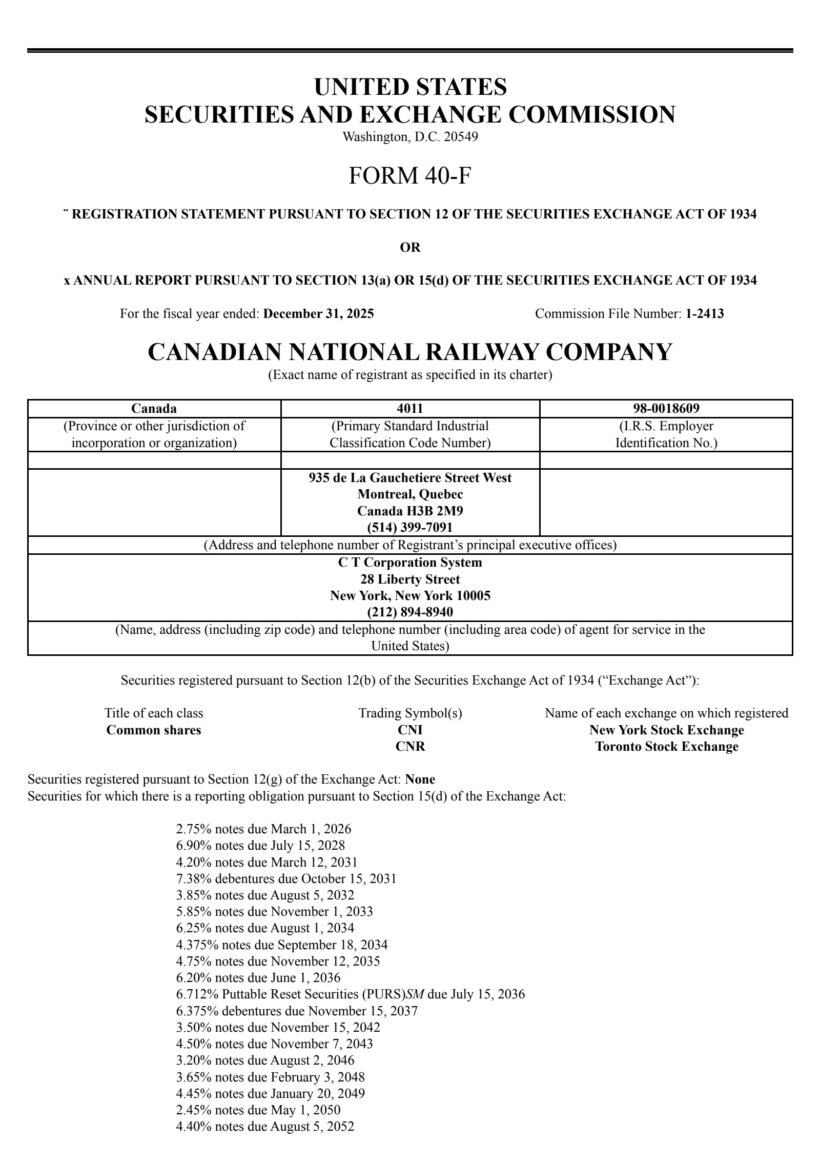 Canadian National Railway's Q4 2025 Annual report