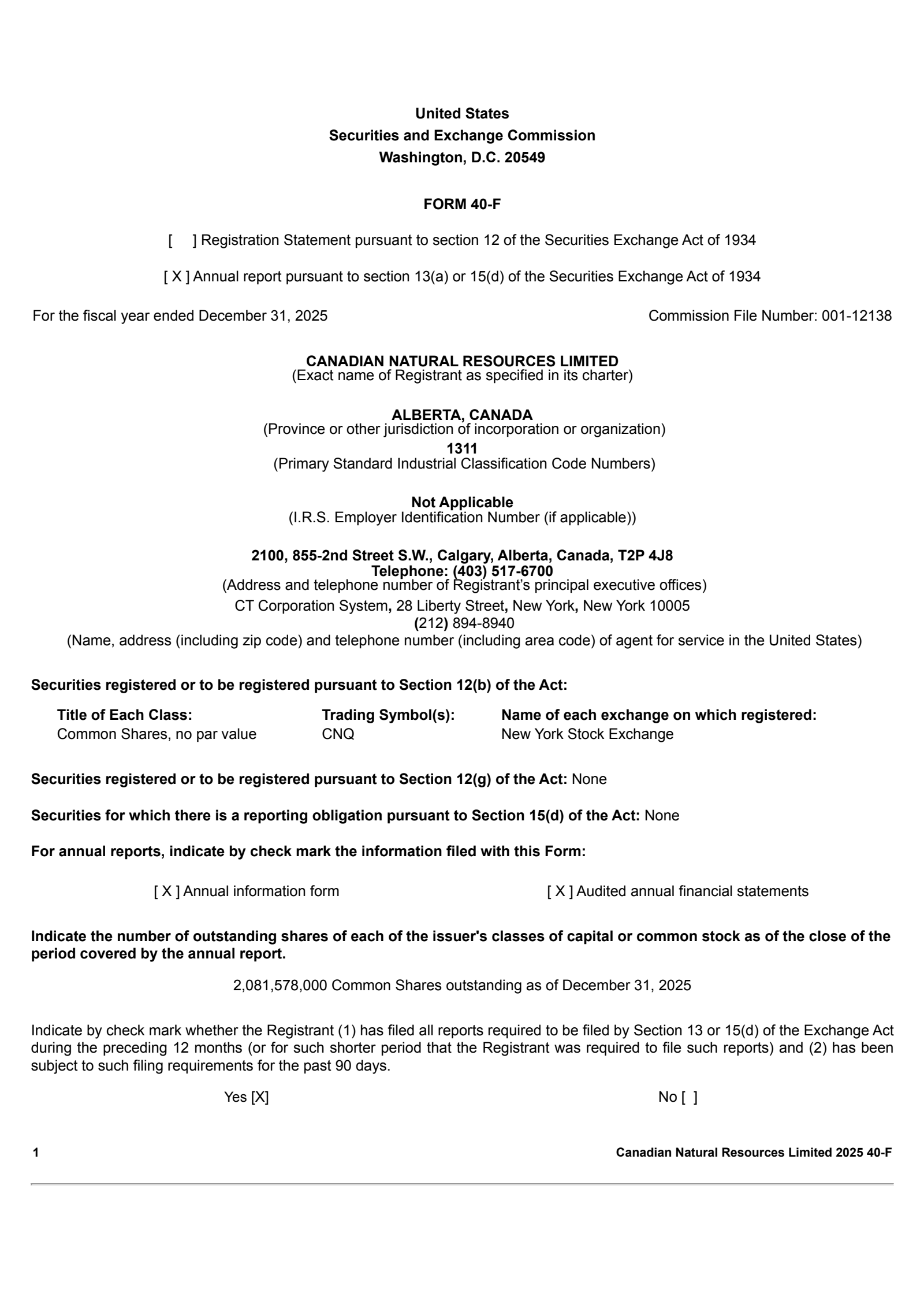 Canadian Natural Resources' Q4 2025 Annual report