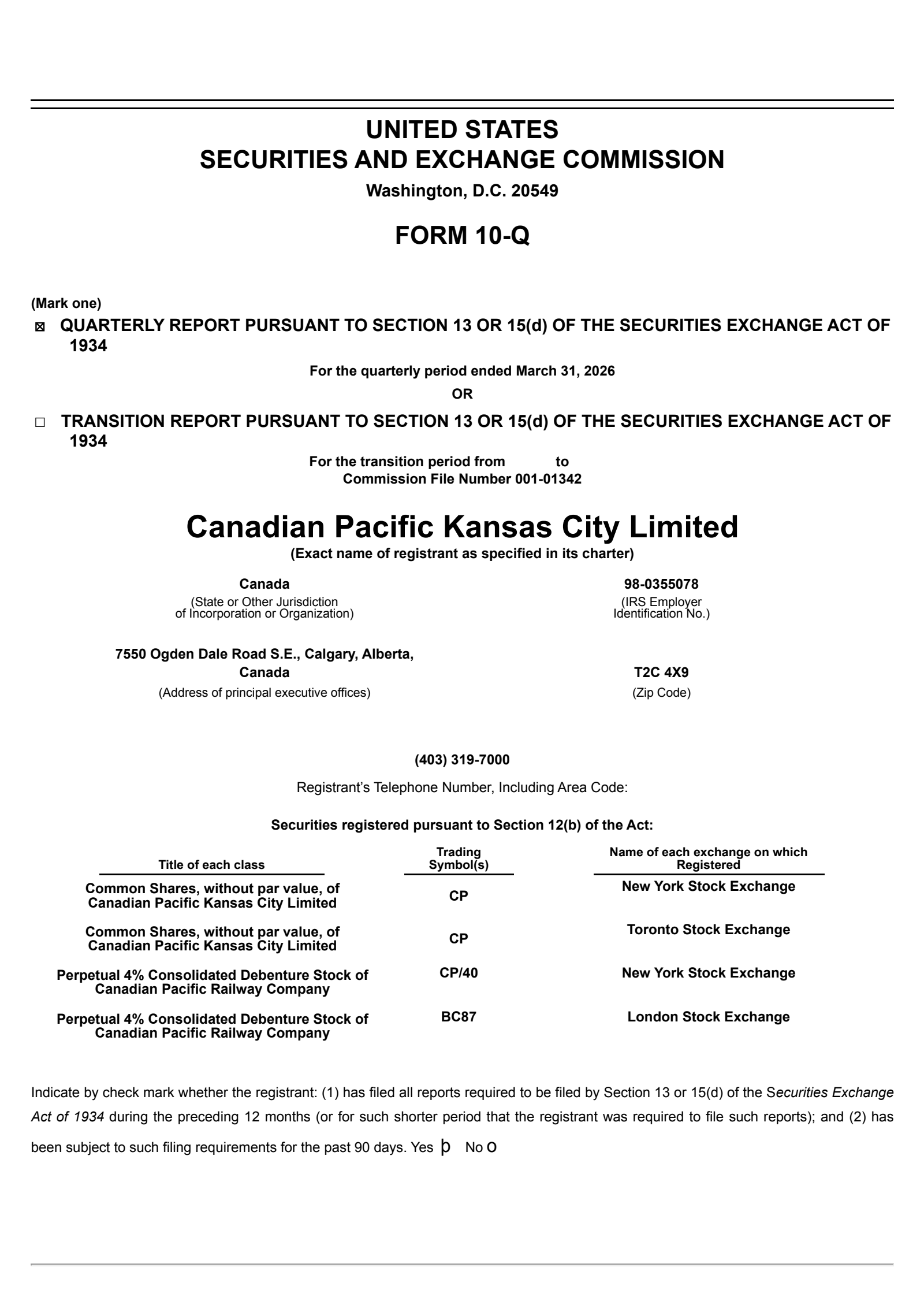 Canadian Pacific Kansas City's Q1 2026 Quarterly report