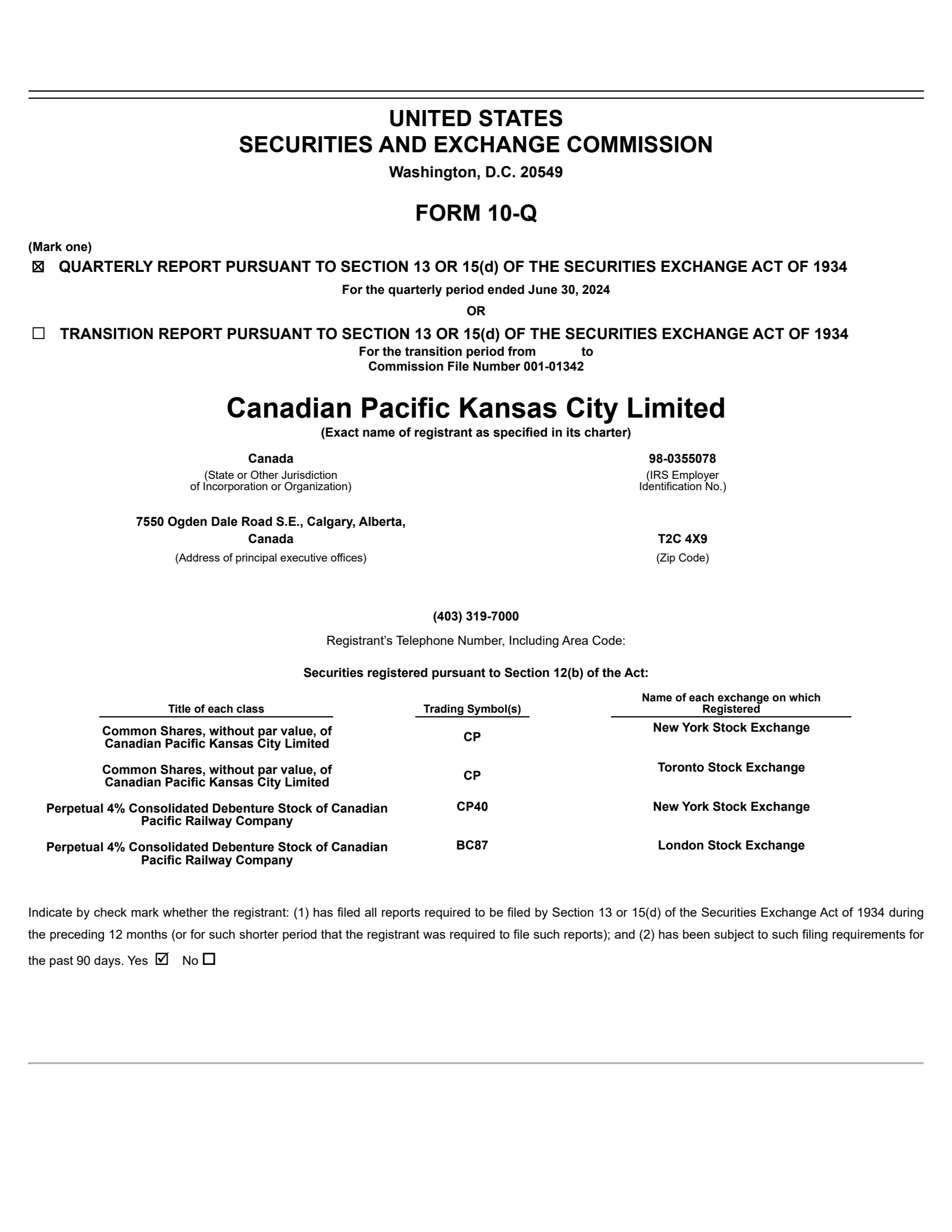 Canadian Pacific Kansas City's Q2 2024 Quarterly report