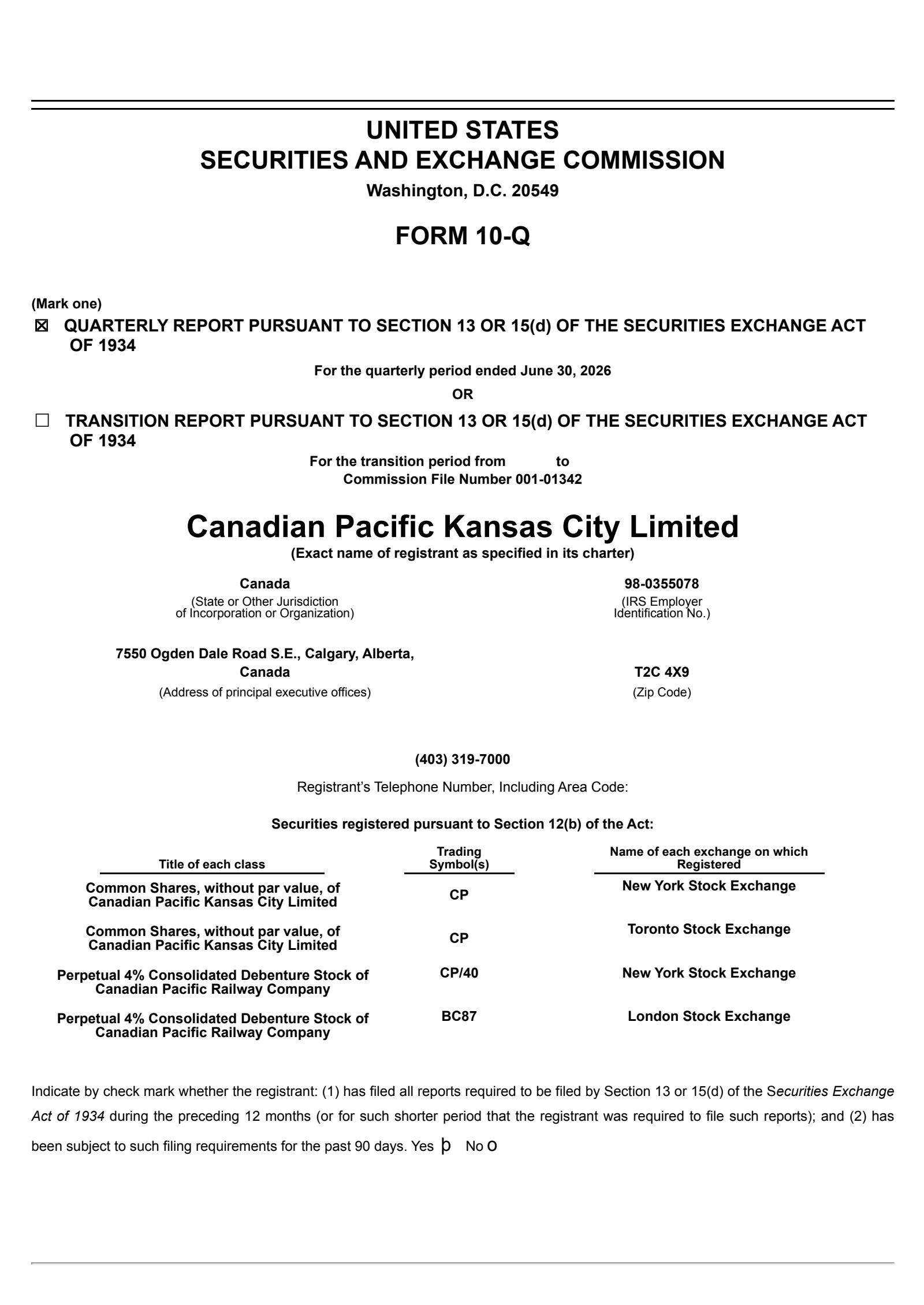Canadian Pacific Kansas City's Q2 2026 Quarterly report