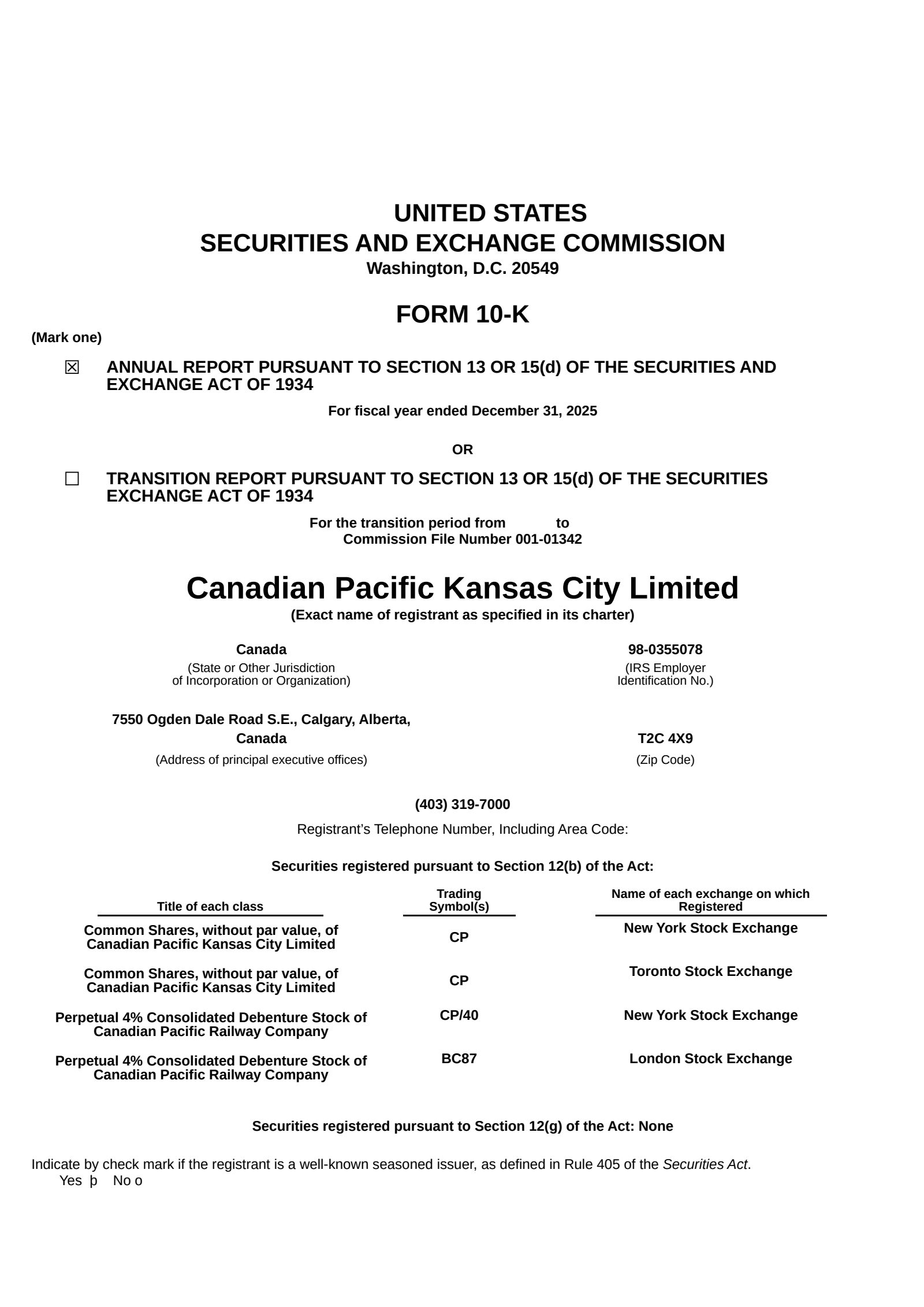 Canadian Pacific Kansas City's Q4 2025 Annual report