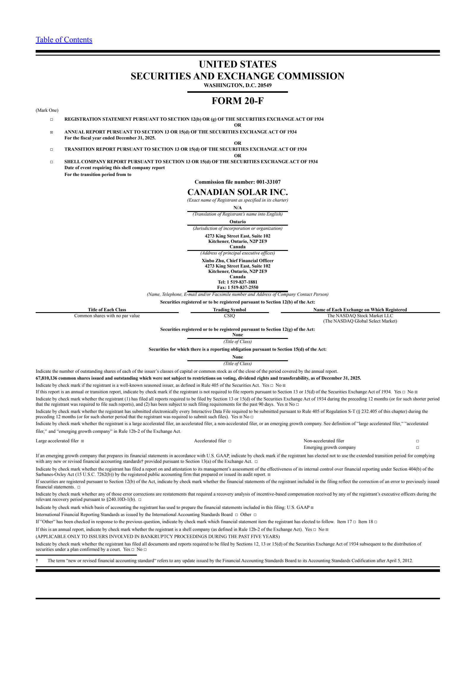 Canadian Solar's Q4 2025 Annual report