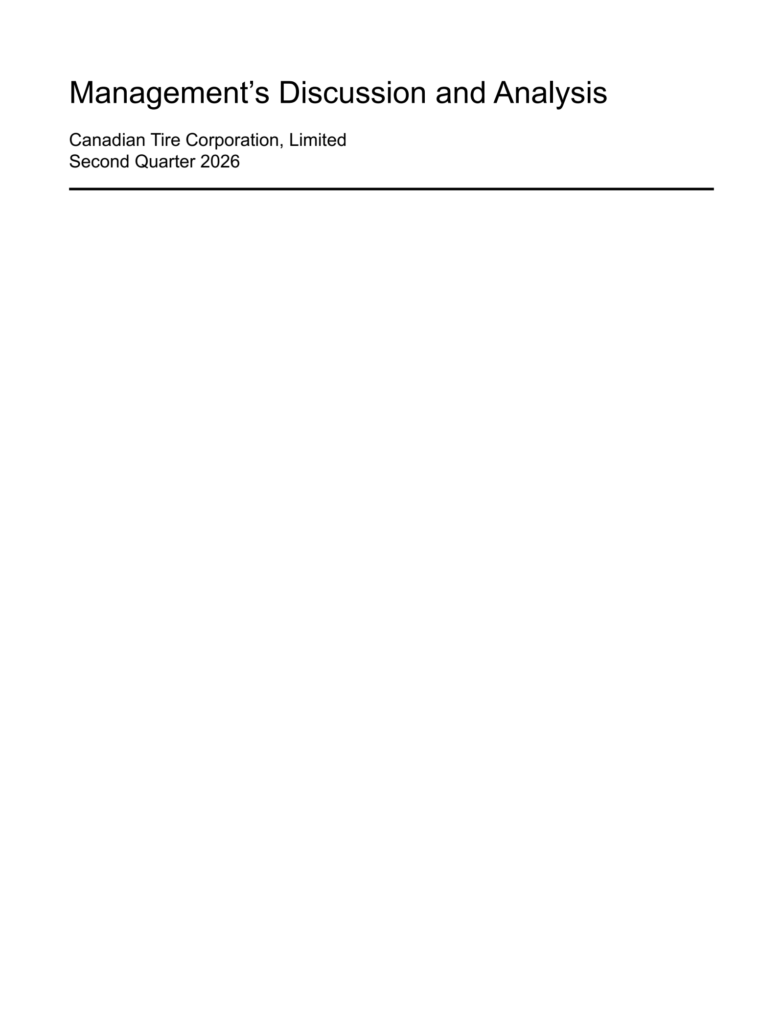Canadian Tire's Q2 2026 Interim report