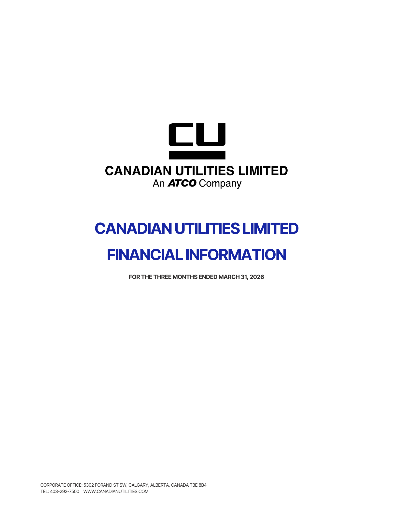 Canadian Utilities' Q1 2026 Interim report