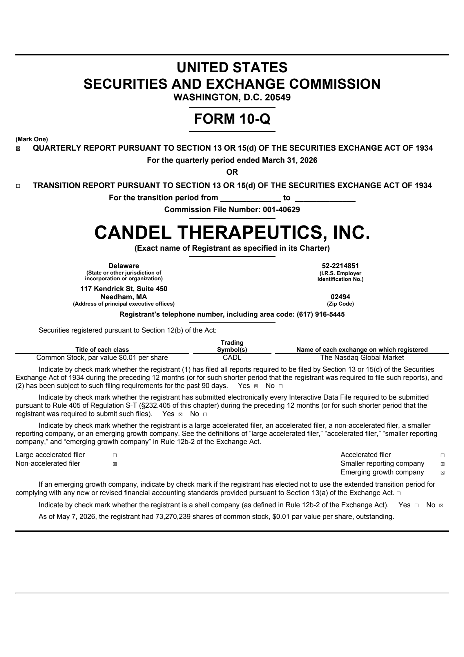 Candel Therapeutics' Q1 2026 Quarterly report