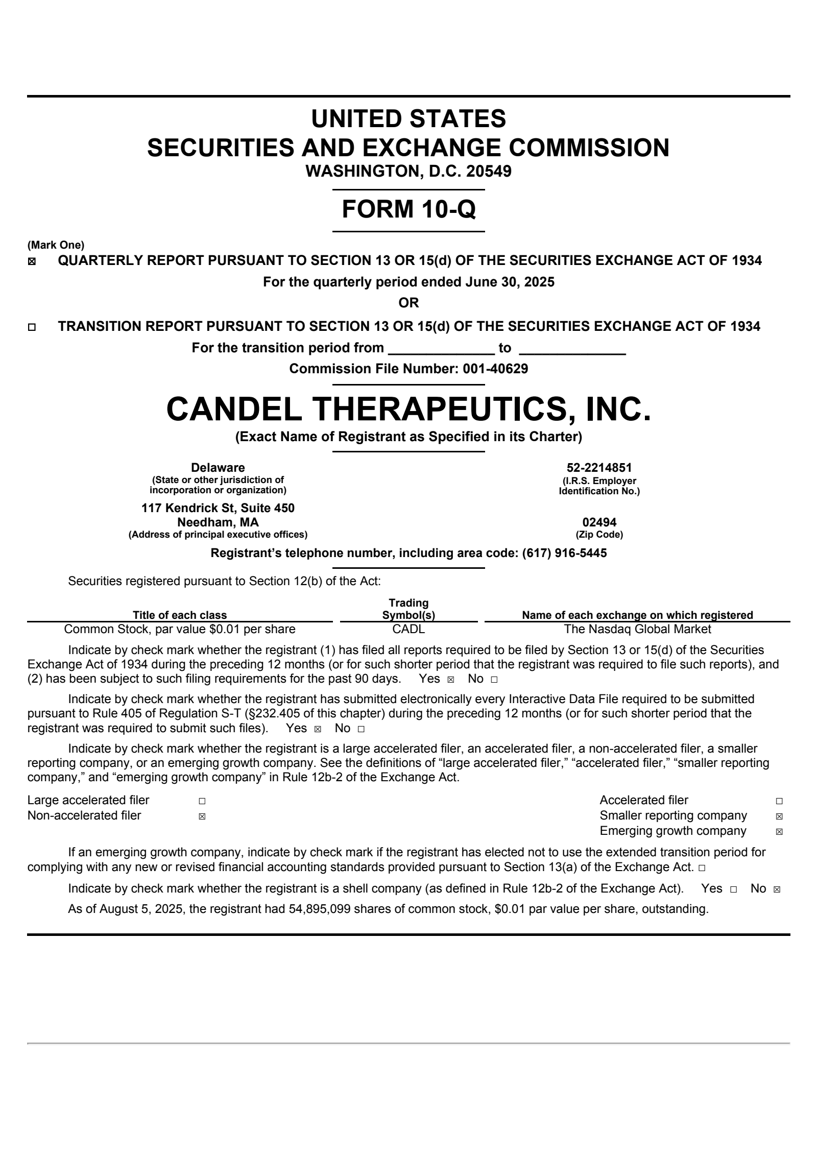 Candel Therapeutics' Q2 2025 Quarterly report