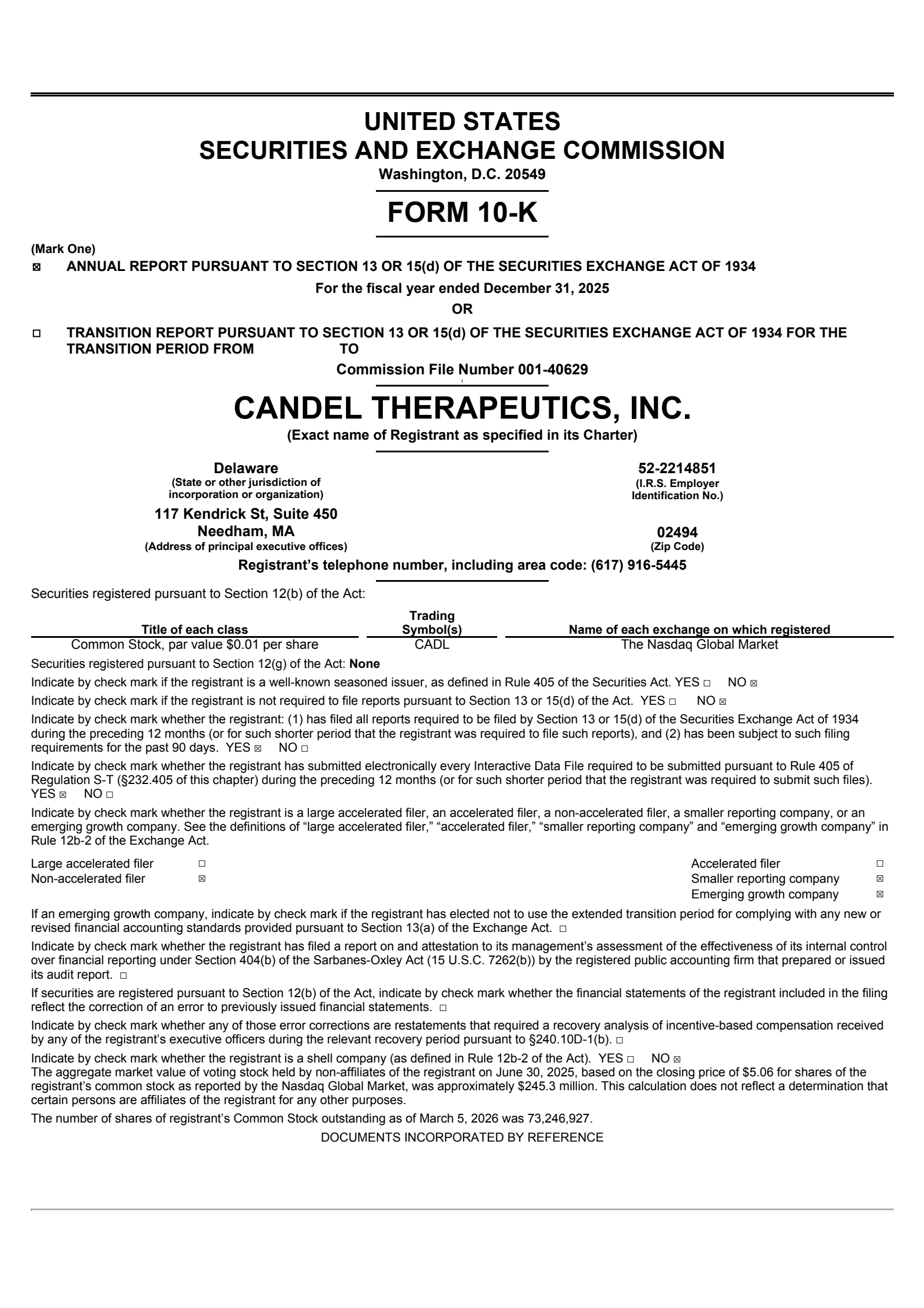 Candel Therapeutics' Q4 2025 Annual report