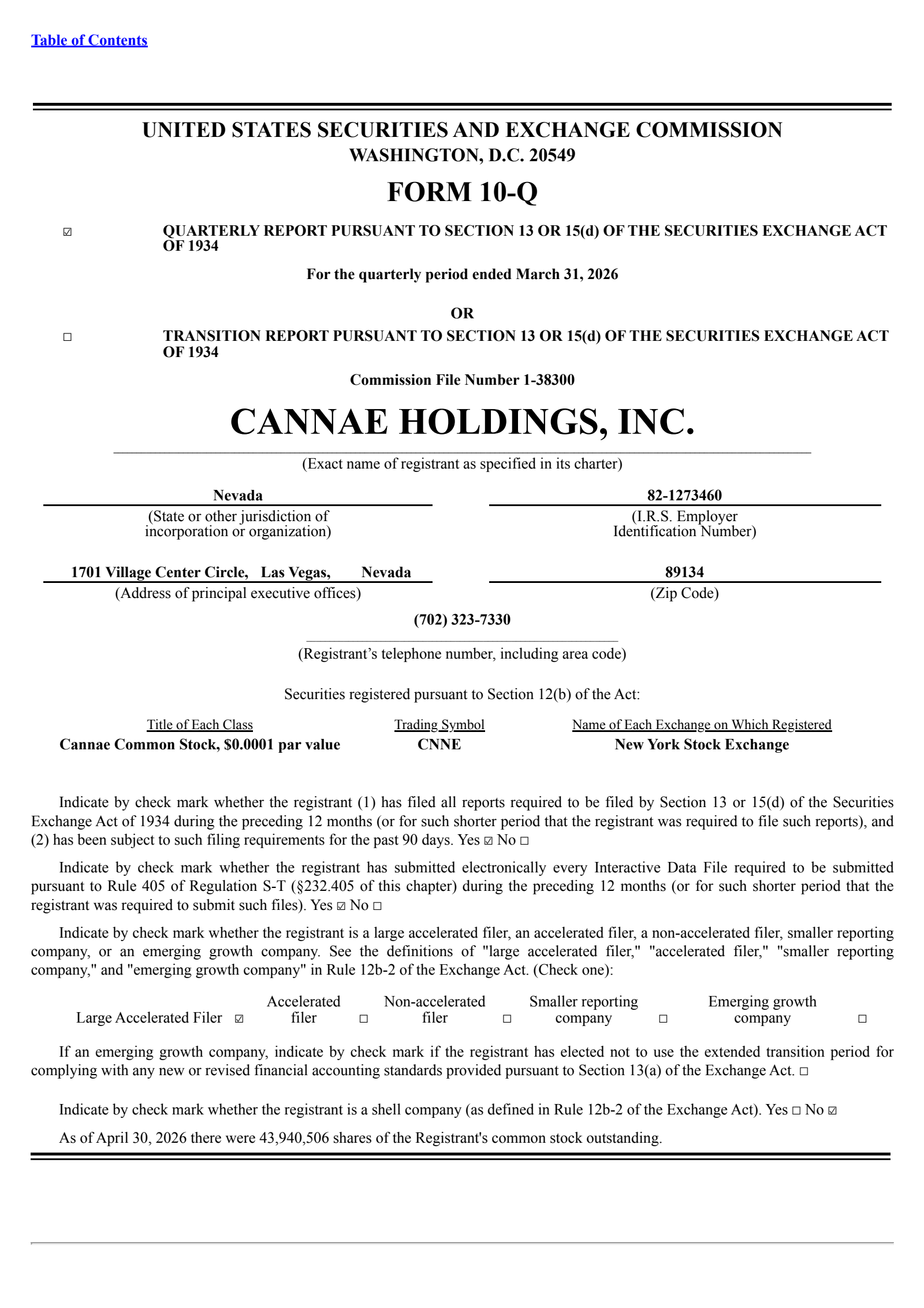 Cannae's Q1 2026 Quarterly report