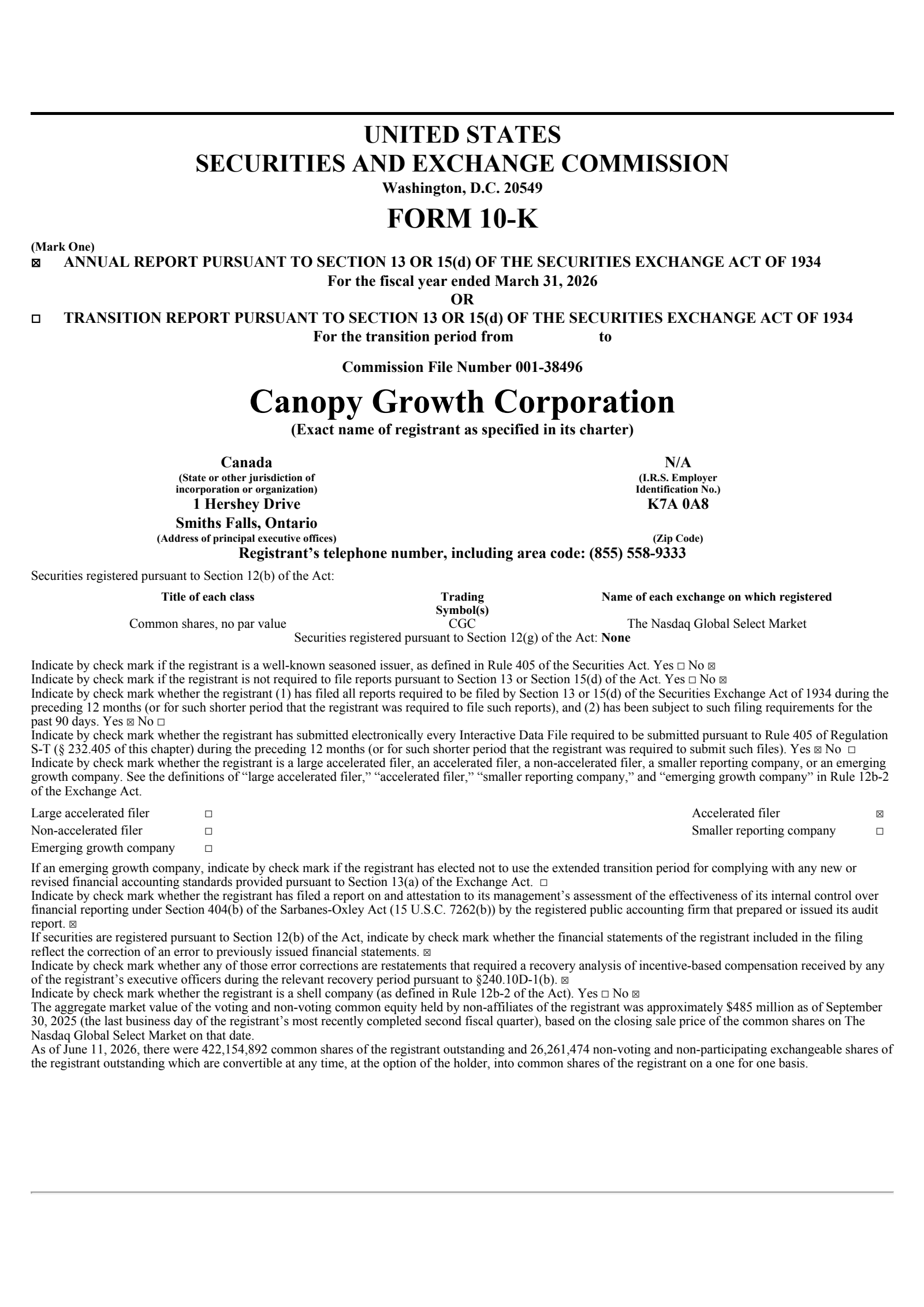 Canopy Growth's Q4 2026 Annual report