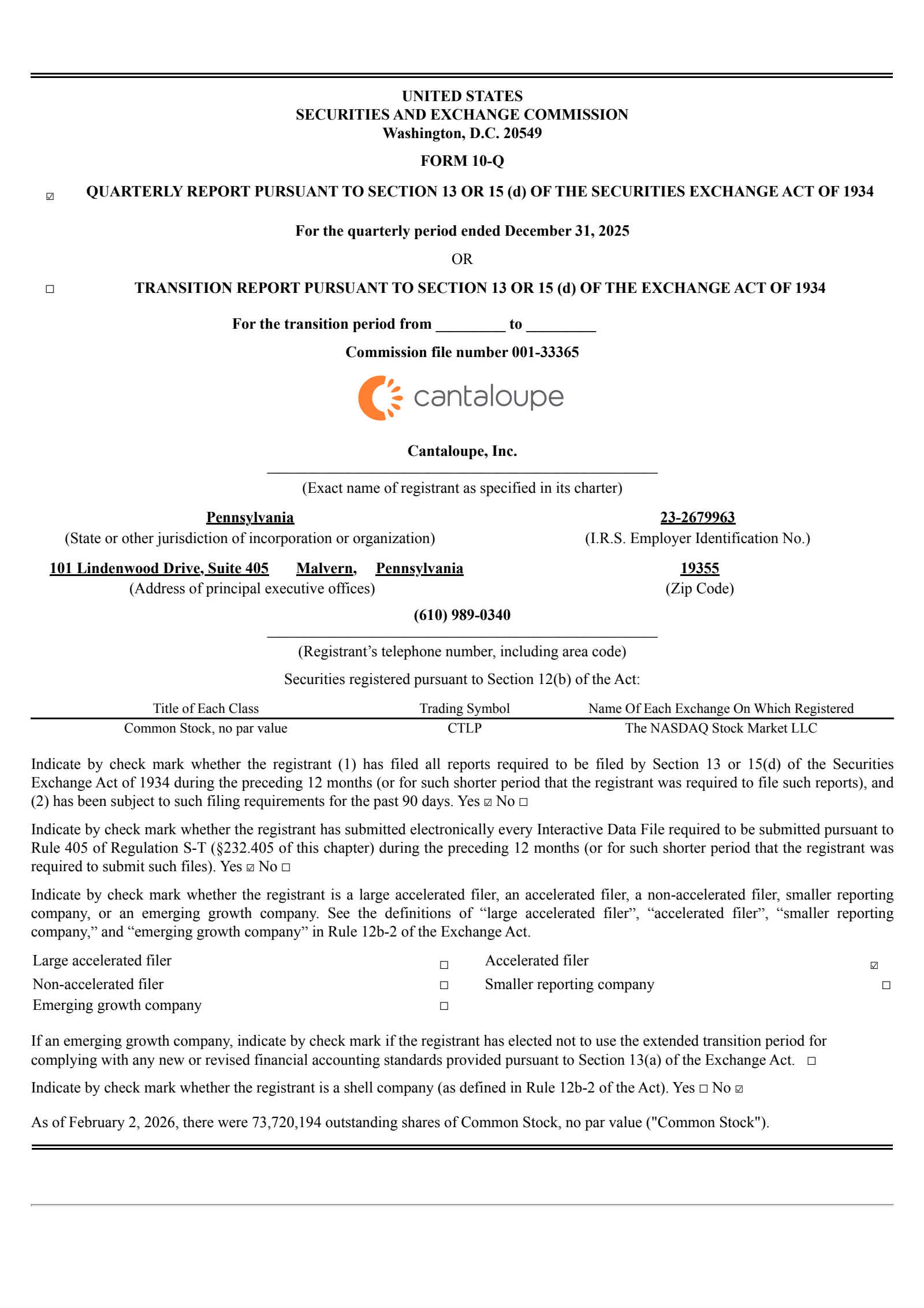 Cantaloupe's Q2 2026 Quarterly report
