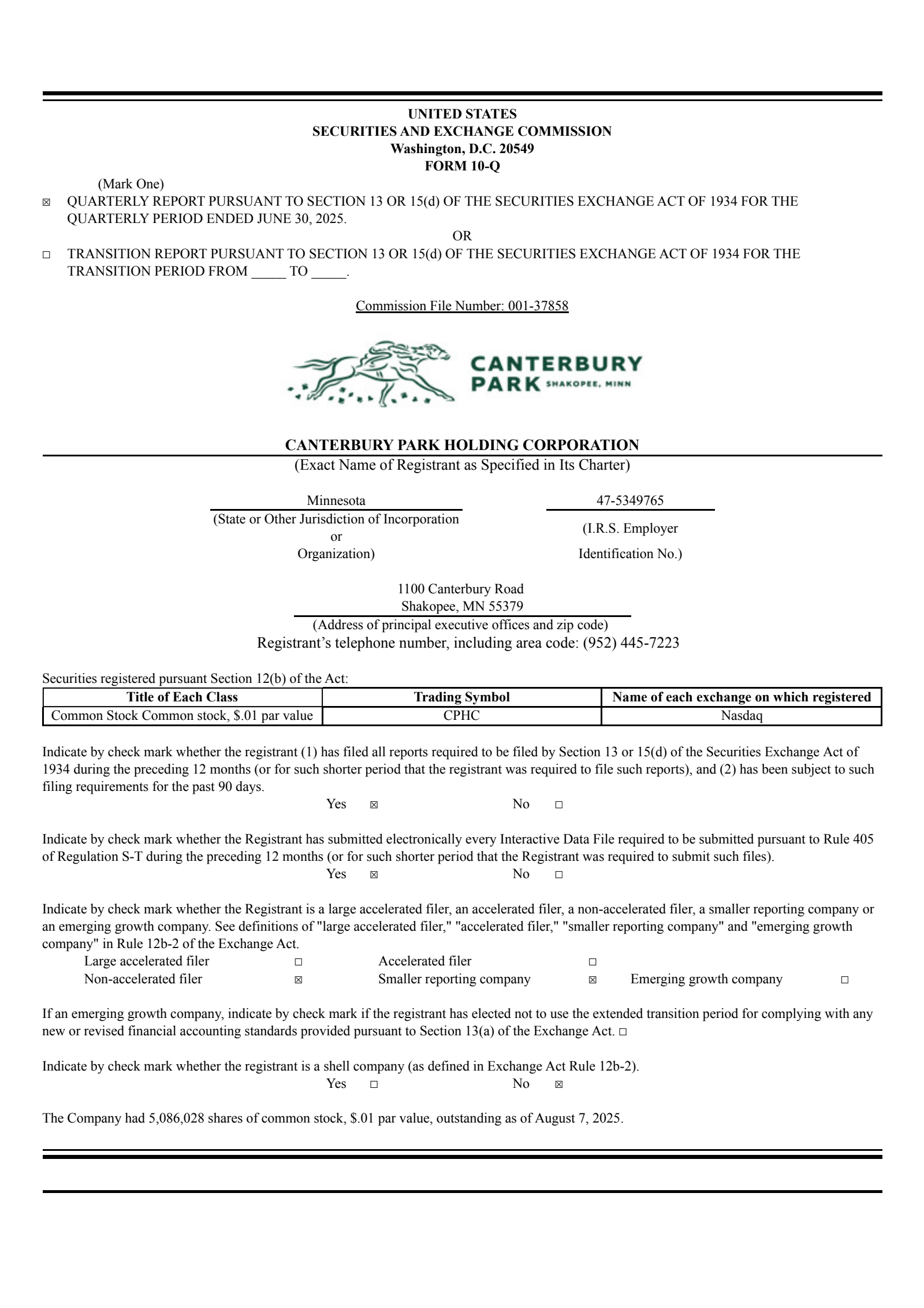 Canterbury Park's Q2 2025 Quarterly report