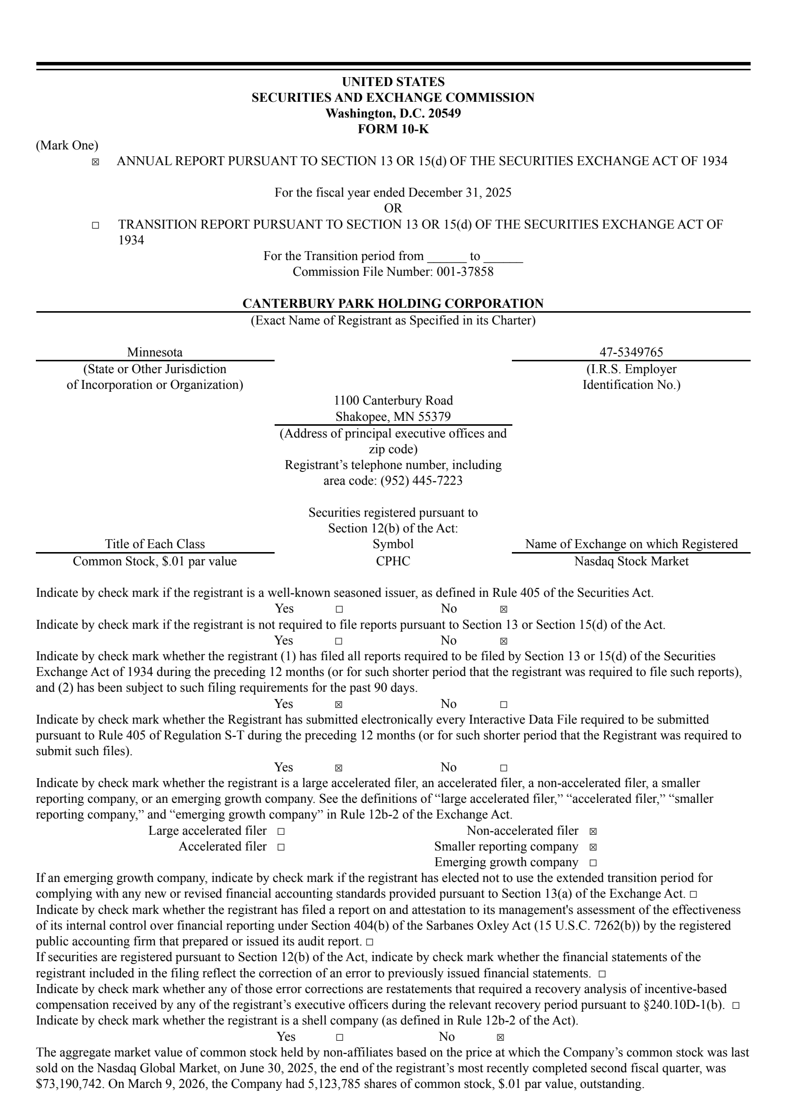 Canterbury Park's Q4 2025 Annual report
