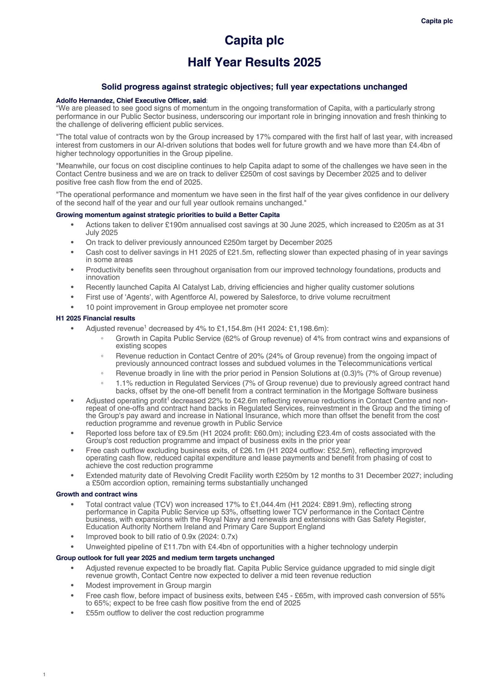 Capita's H1 2025 Interim report