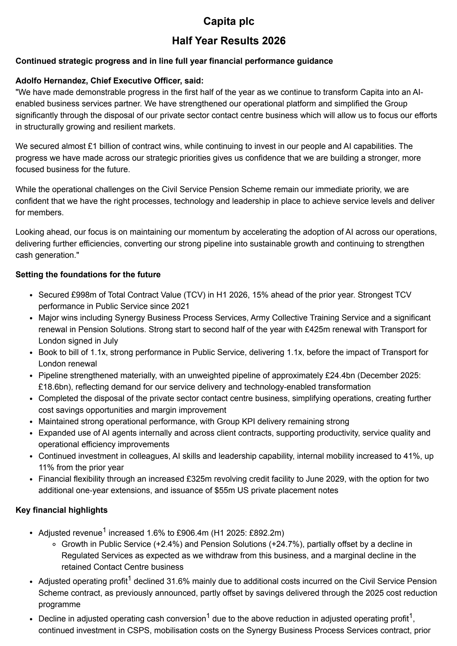 Capita's H1 2026 Interim report
