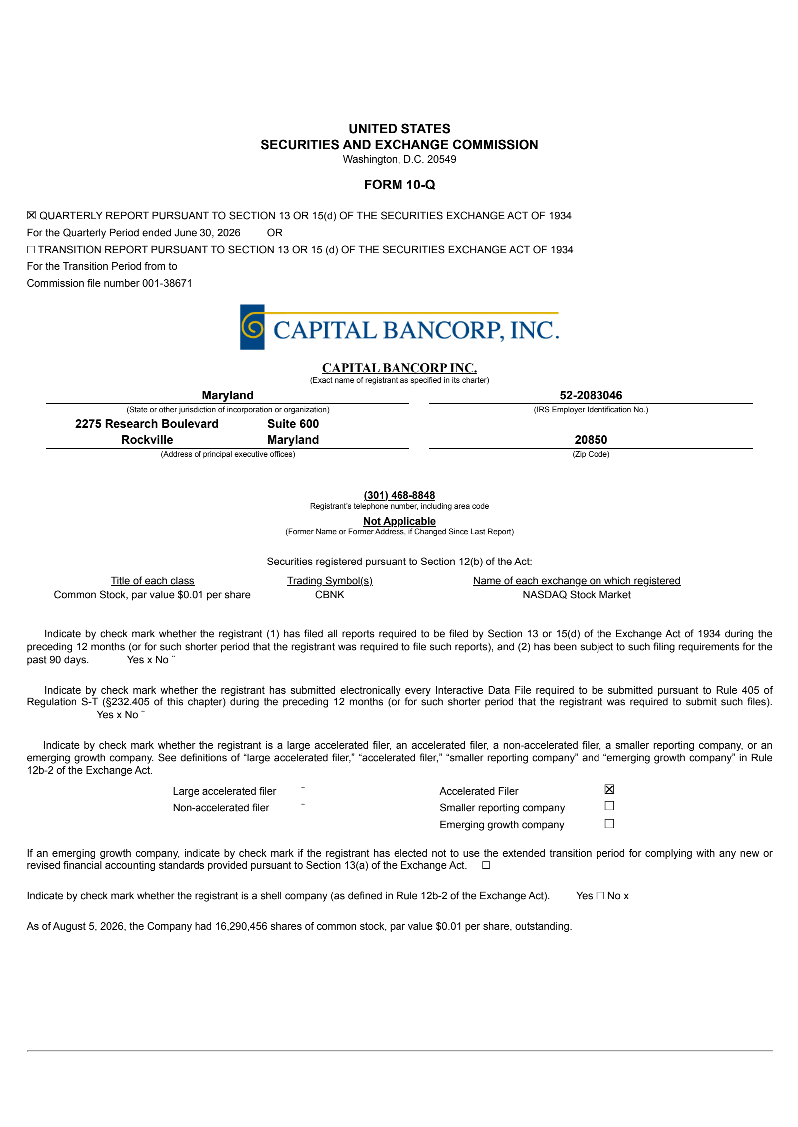 Capital Bancorp's Q2 2026 Quarterly report