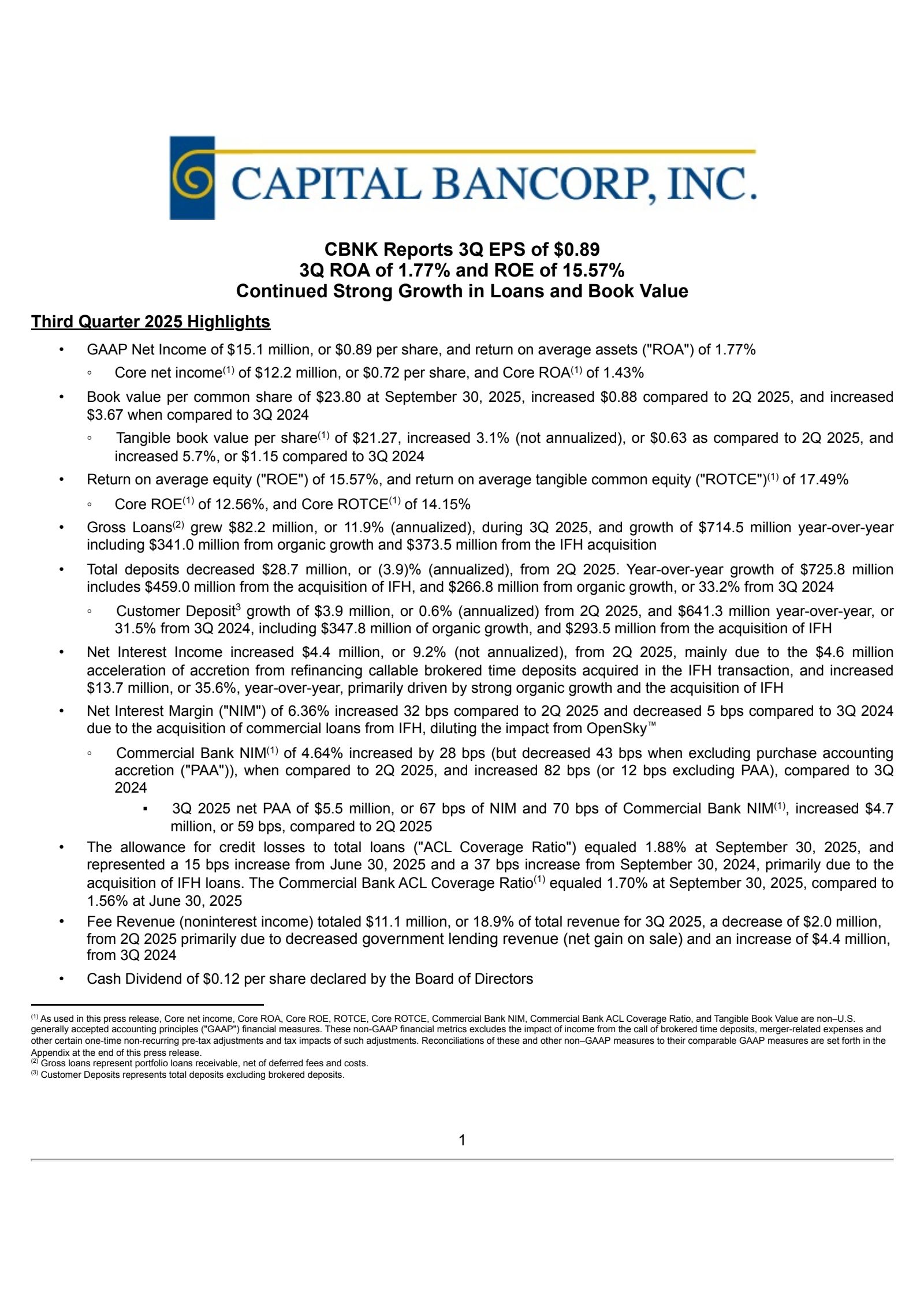 Capital Bancorp's Q3 2025 Earnings Release
