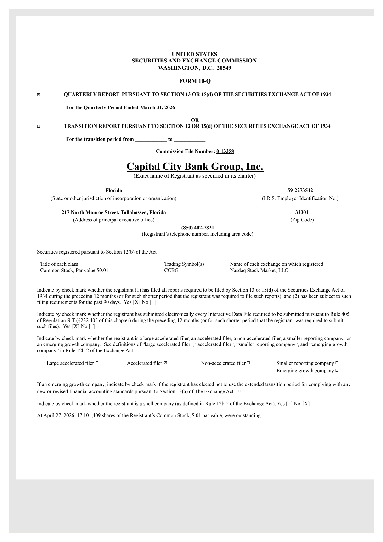 Capital City Bank Group's Q1 2026 Quarterly report