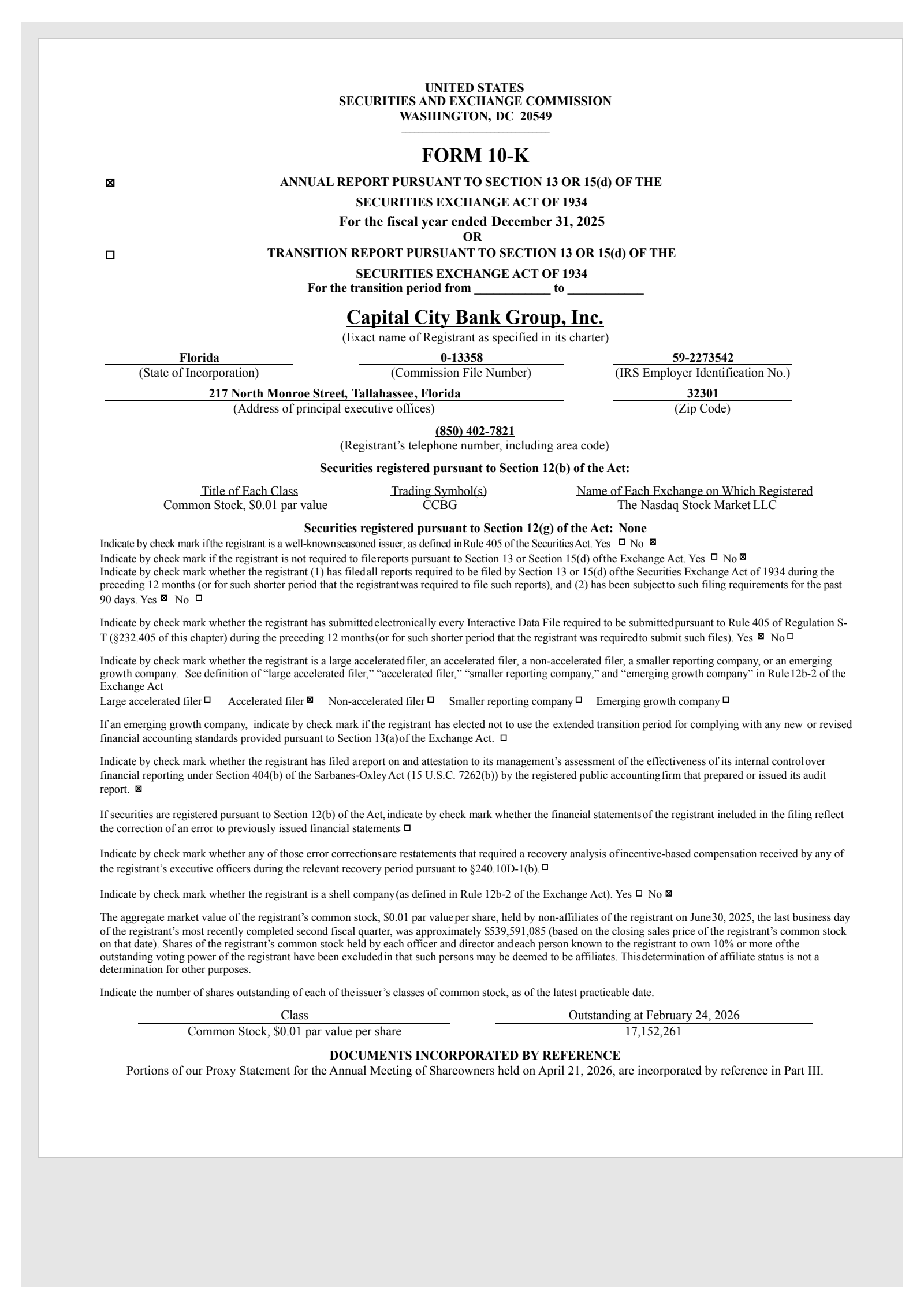 Capital City Bank Group's Q4 2025 Annual report