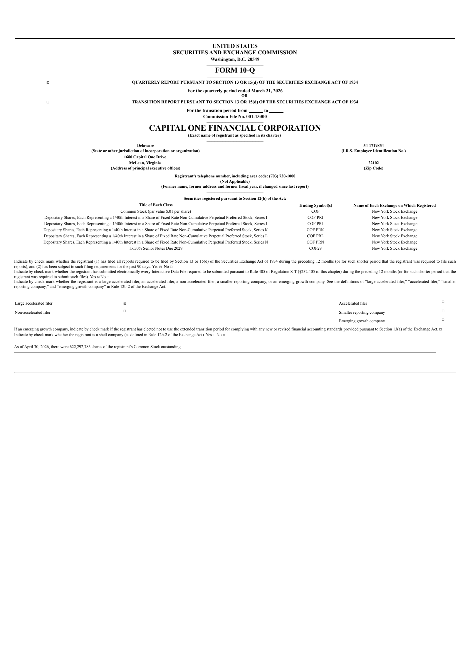 Capital One Financial's Q1 2026 Quarterly report