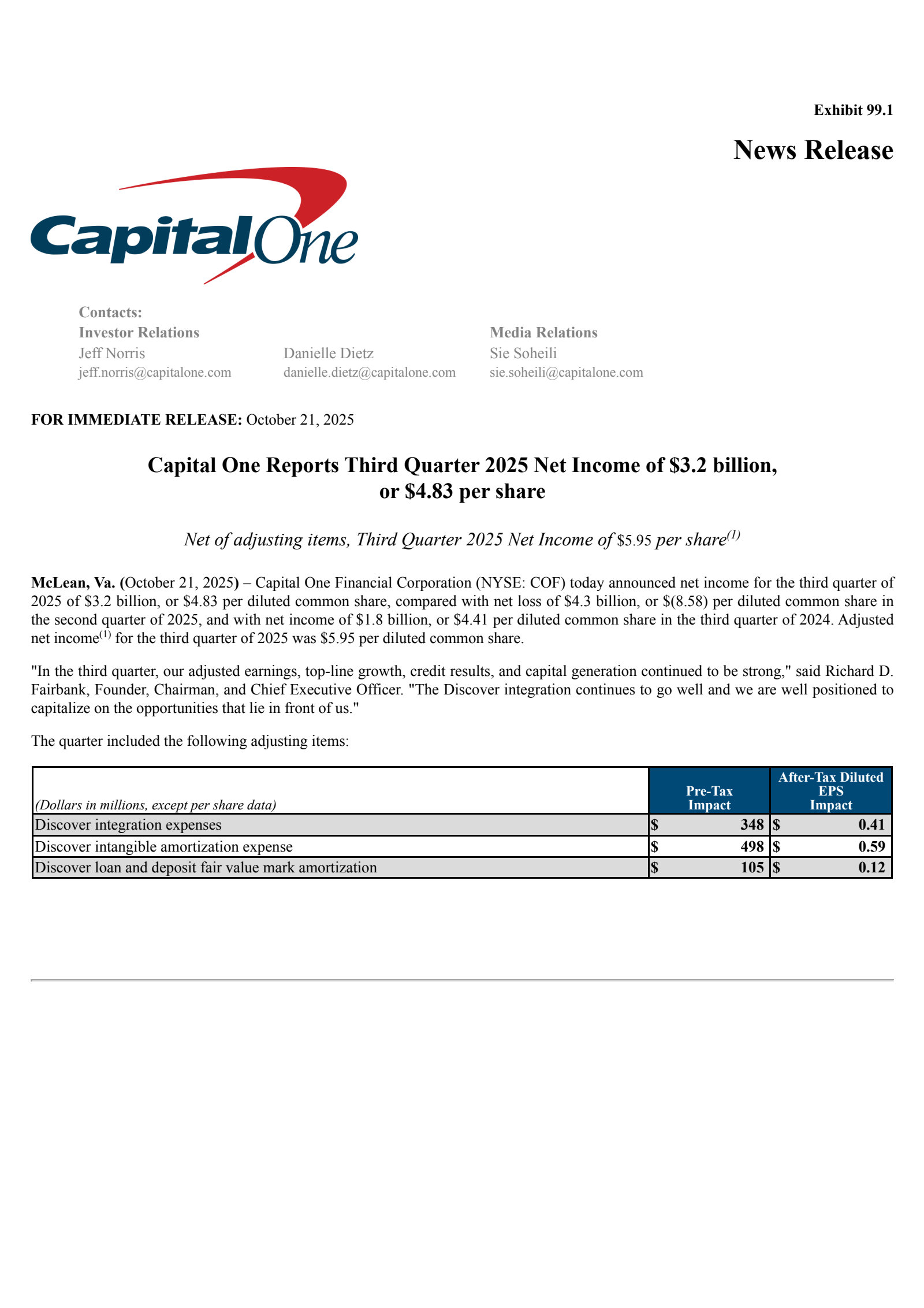 Capital One Financial's Q3 2025 Earnings Release