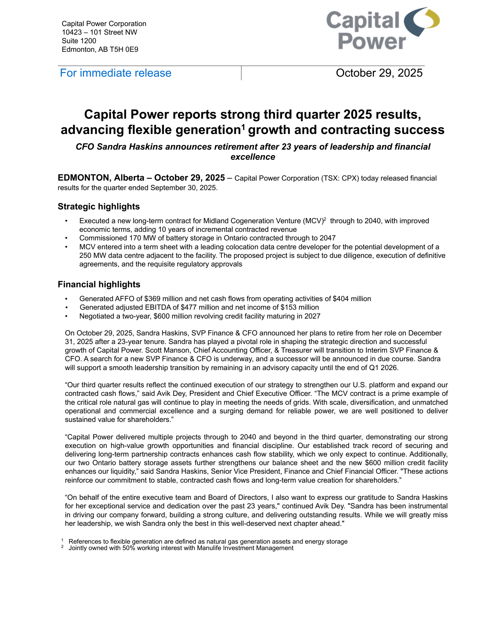 Capital Power's Q3 2025 Earnings Release