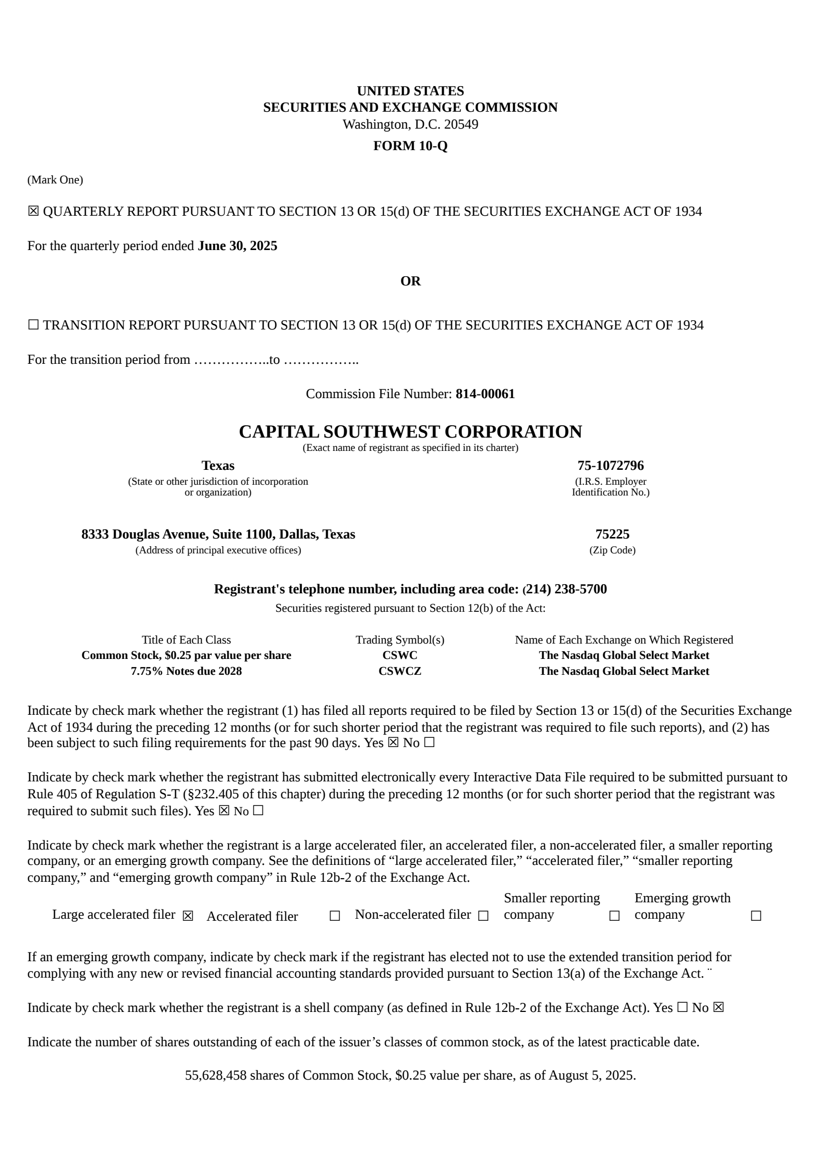 Capital Southwest's Q1 2026 Quarterly report