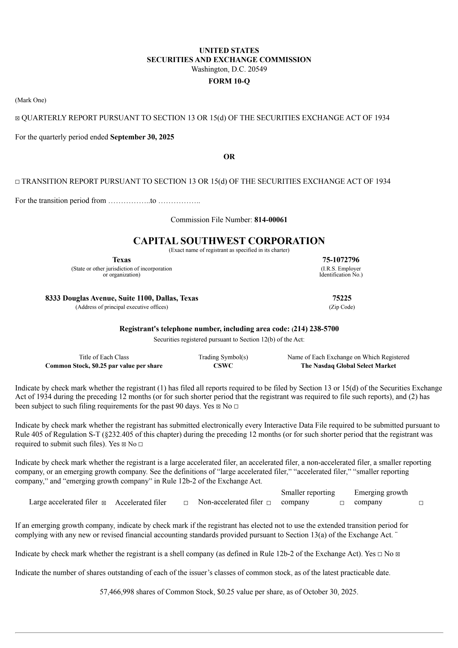 Capital Southwest's Q2 2026 Quarterly Report