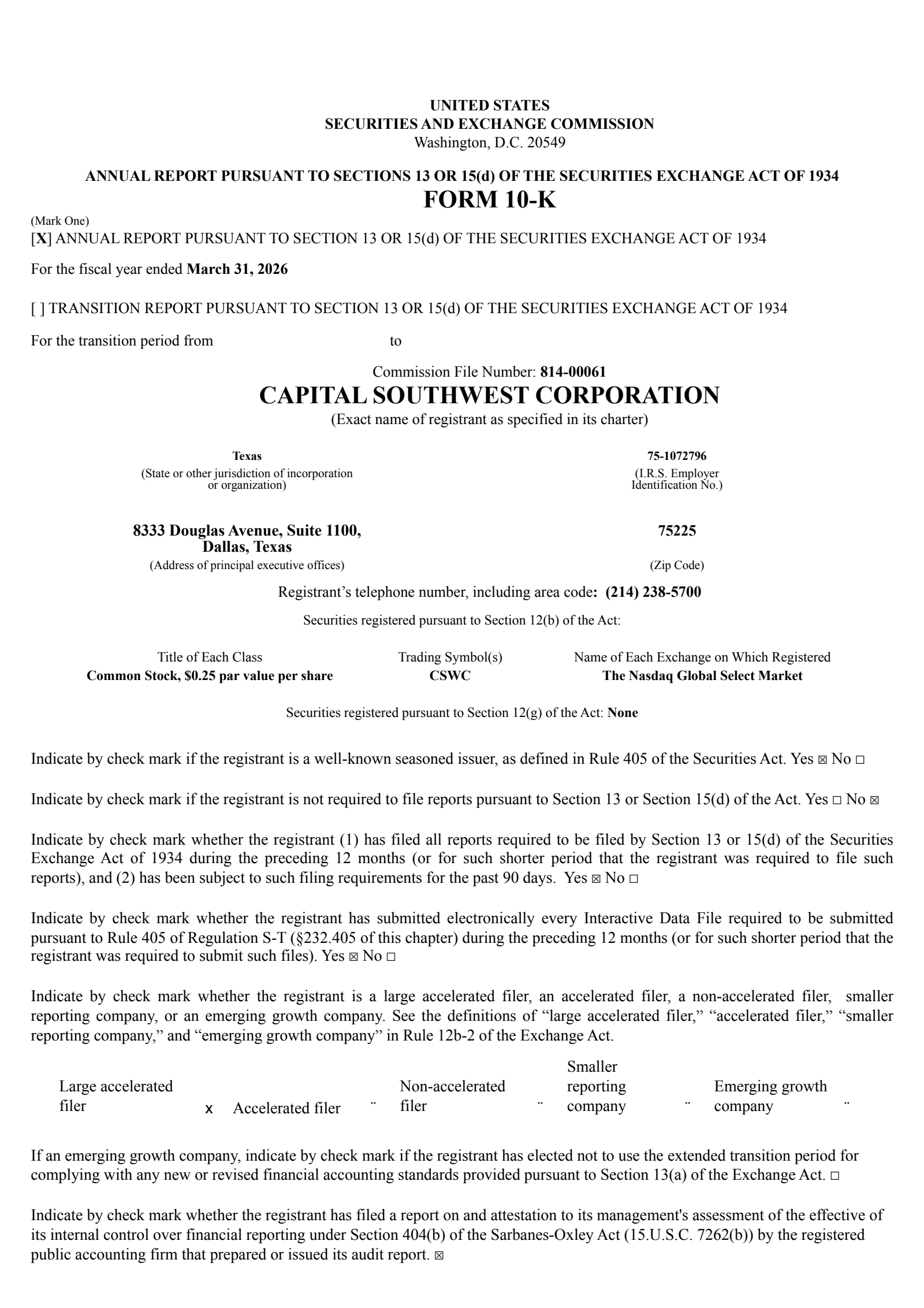 Capital Southwest's Q4 2026 Annual report