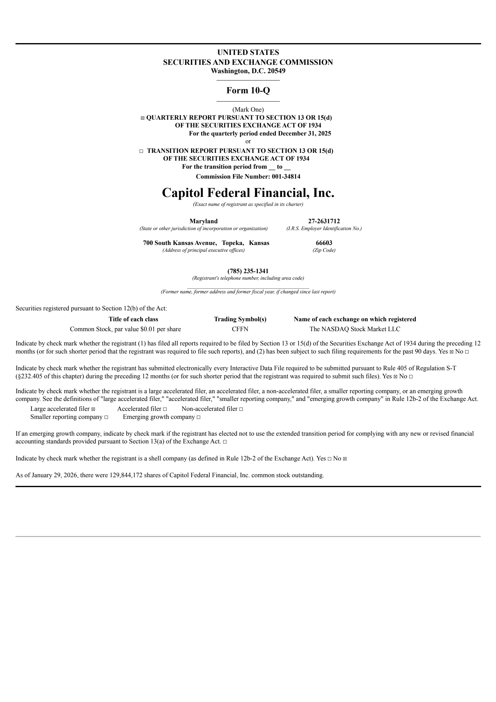 Capitol Federal Financial's Q1 2026 Quarterly report