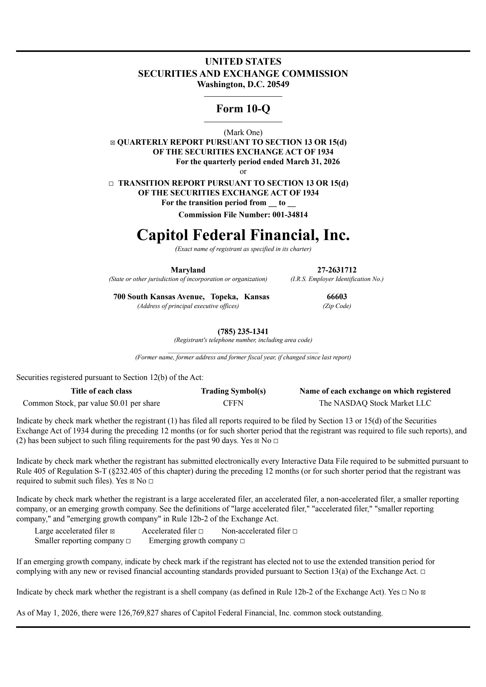Capitol Federal Financial's Q2 2026 Quarterly report