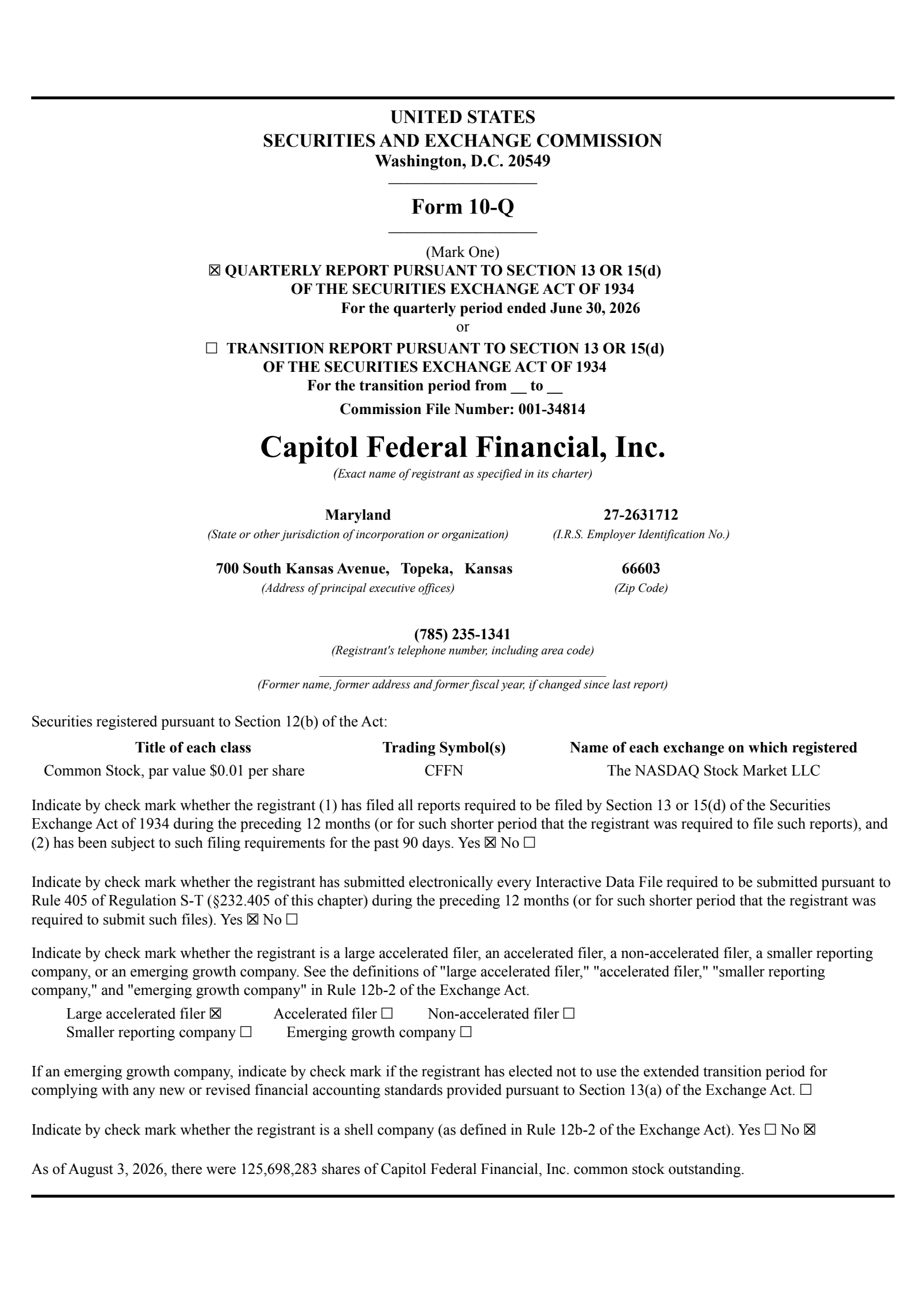 Capitol Federal Financial's Q3 2026 Quarterly report