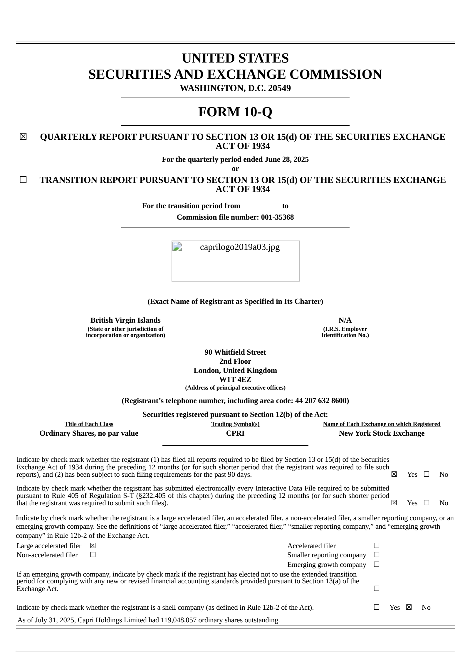 Capri's Q1 2026 Quarterly report
